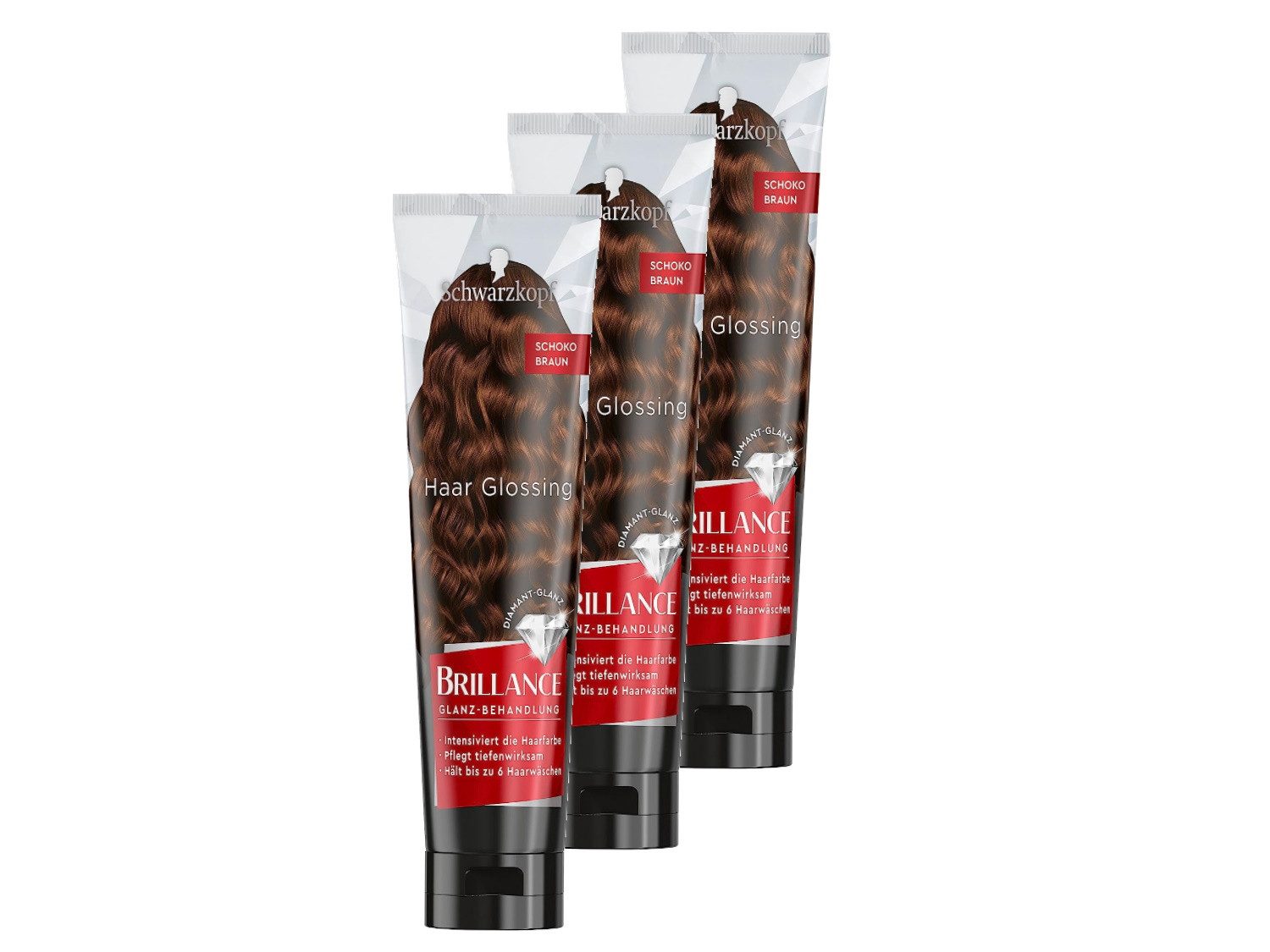 Schwarzkopf Haarfarbe BRILLANCE Glanz-Behandlung Haar Glossing Schoko Braun (3 x 150 ml), Spar-Pack, 3-tlg., pflegt und intensiviert die Haarfarbe, hält bis zu 6 Haarwäschen