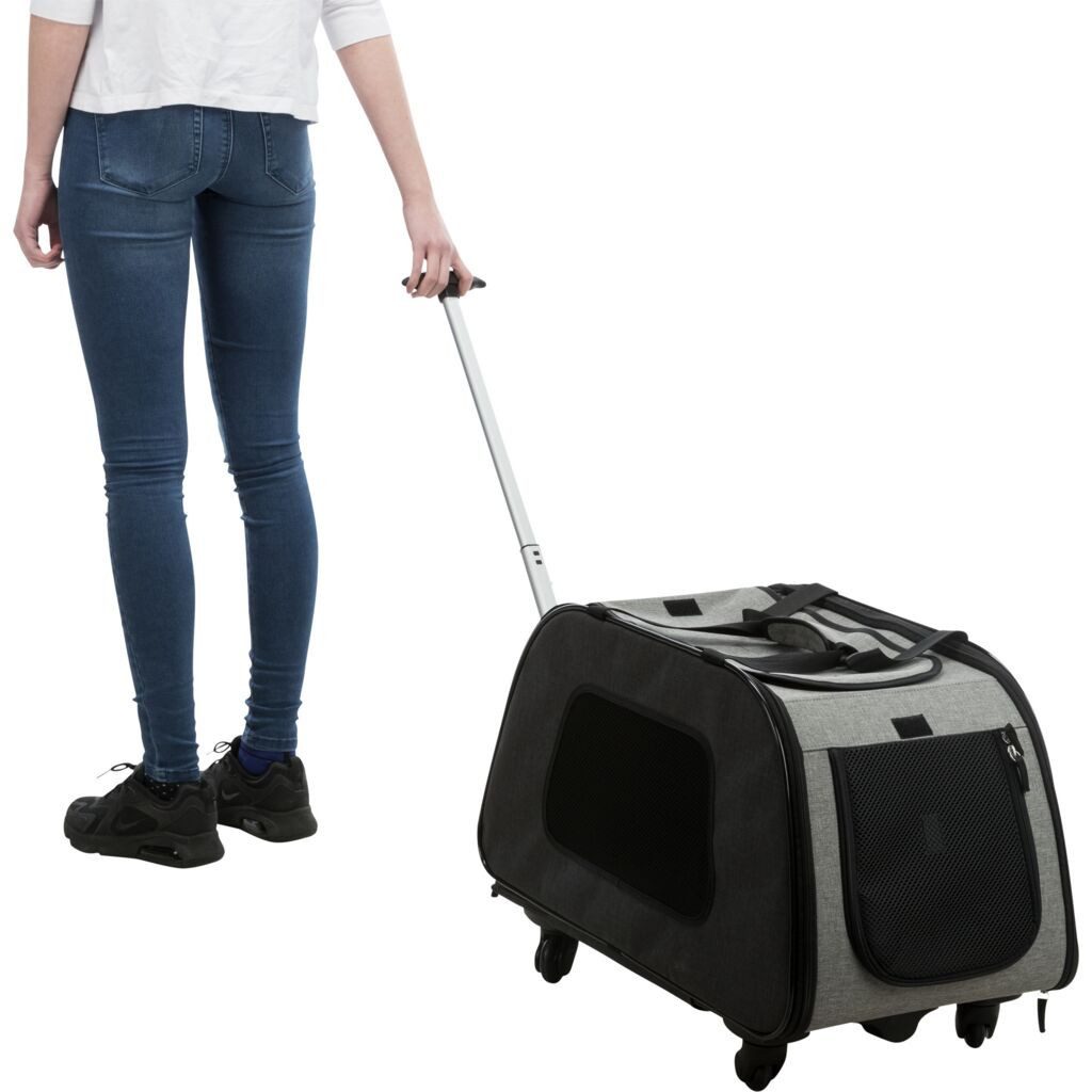 TRIXIE Hunde-Transportbox Trolley - schwarz/grau - 34 × 43 × 67 cm