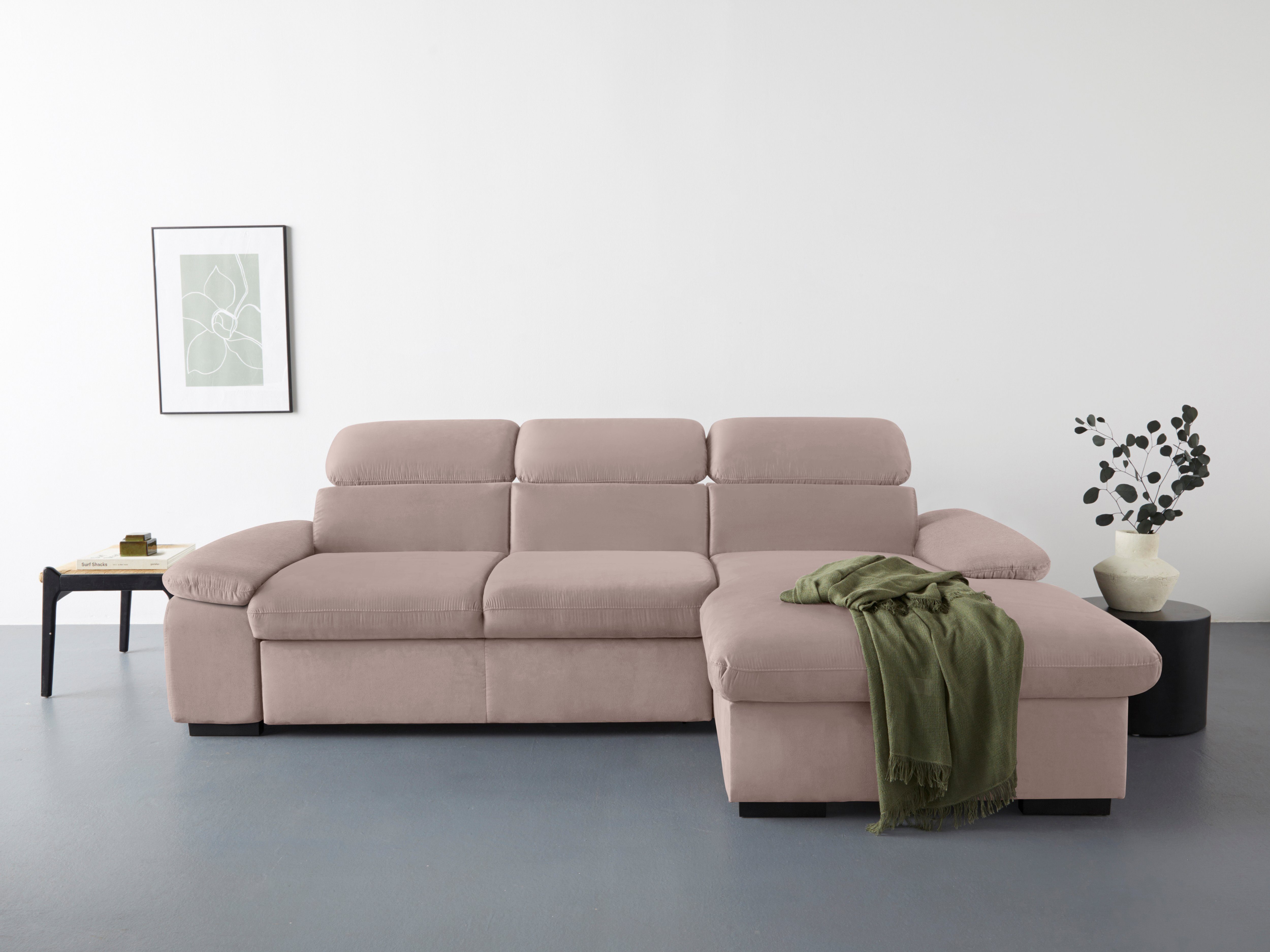 COTTA Ecksofa Lola L-Form mit Kopfteilfunktion & Hocker, Set, wahlweise mit Bettfunktion, Bettkasten & Armteilverstellung