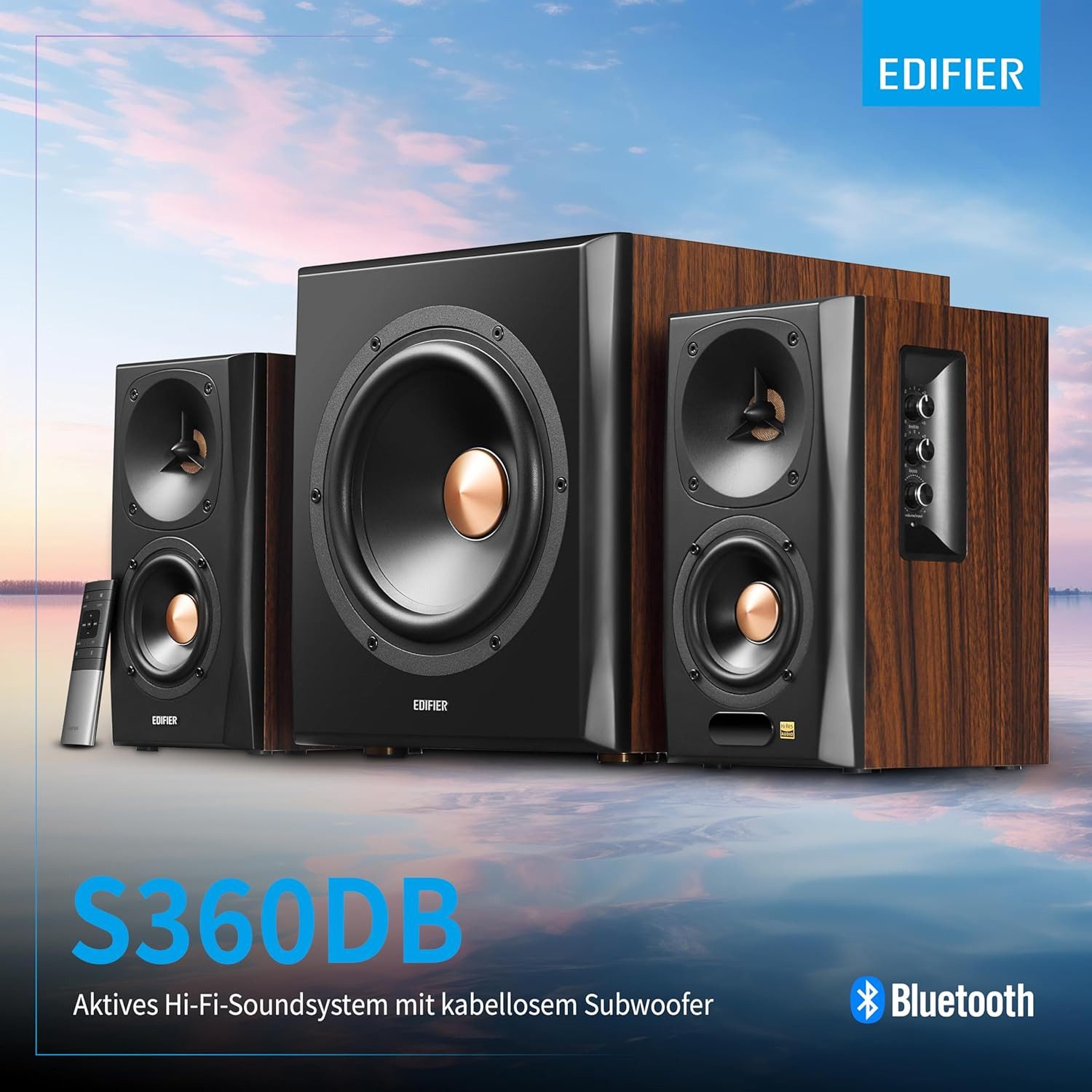 Edifier® S360DB Regal-Lautsprecher 2.1 (Bluetooth, 155 W, drahtloser Subwoofer)