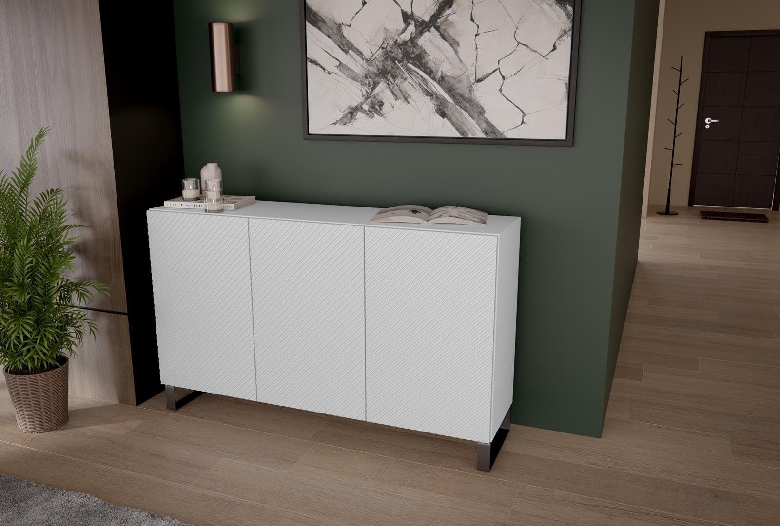 Beautysofa Kommode Kler (150 cm, Weiß / Schwarz, dreitürig Sideboard,für Wohnzimmer), mit gefräste Fronten, modernes Design