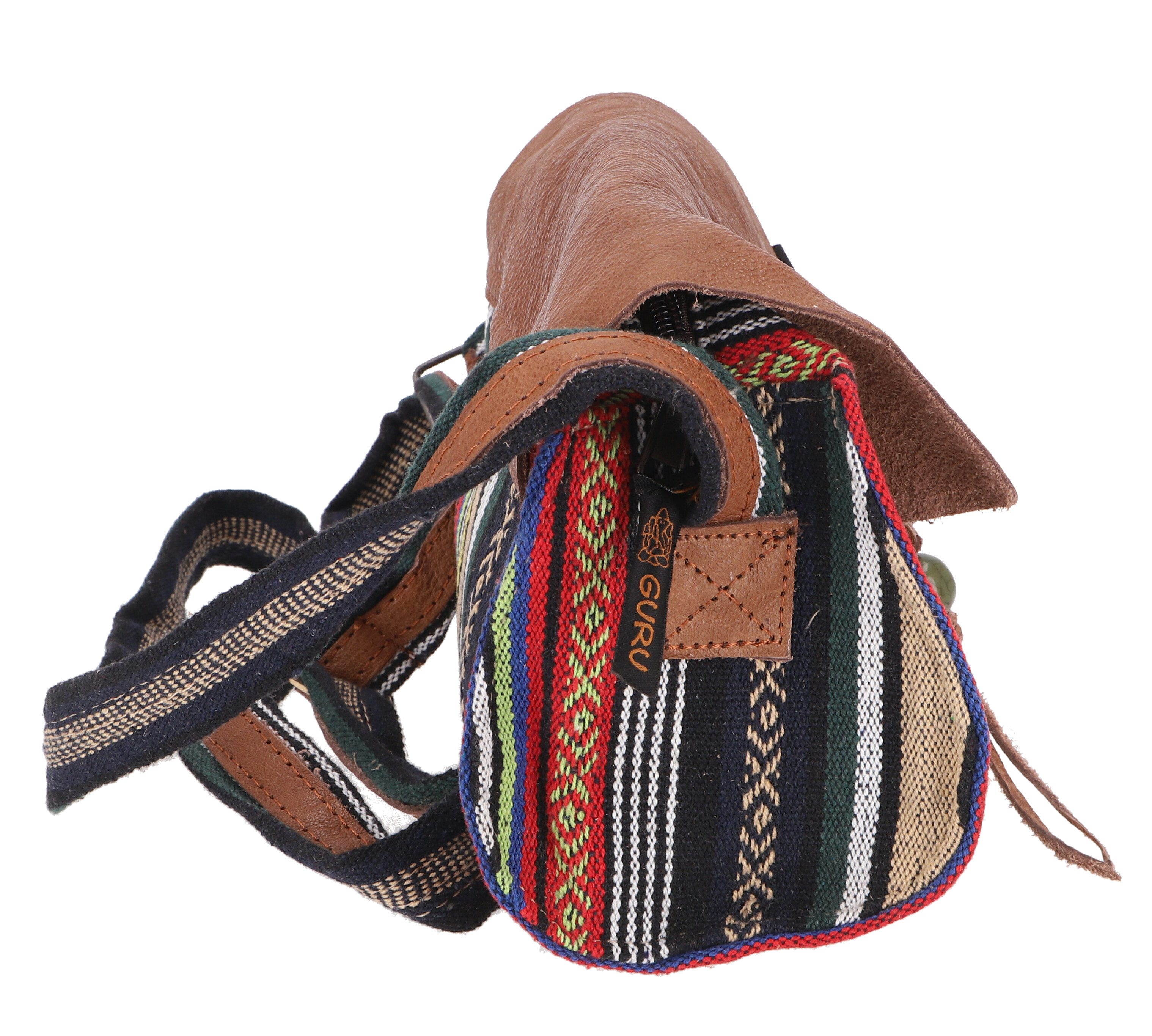 Guru-Shop Schultertasche Ethno Schultertasche mit Leder, Nepaltasche -..