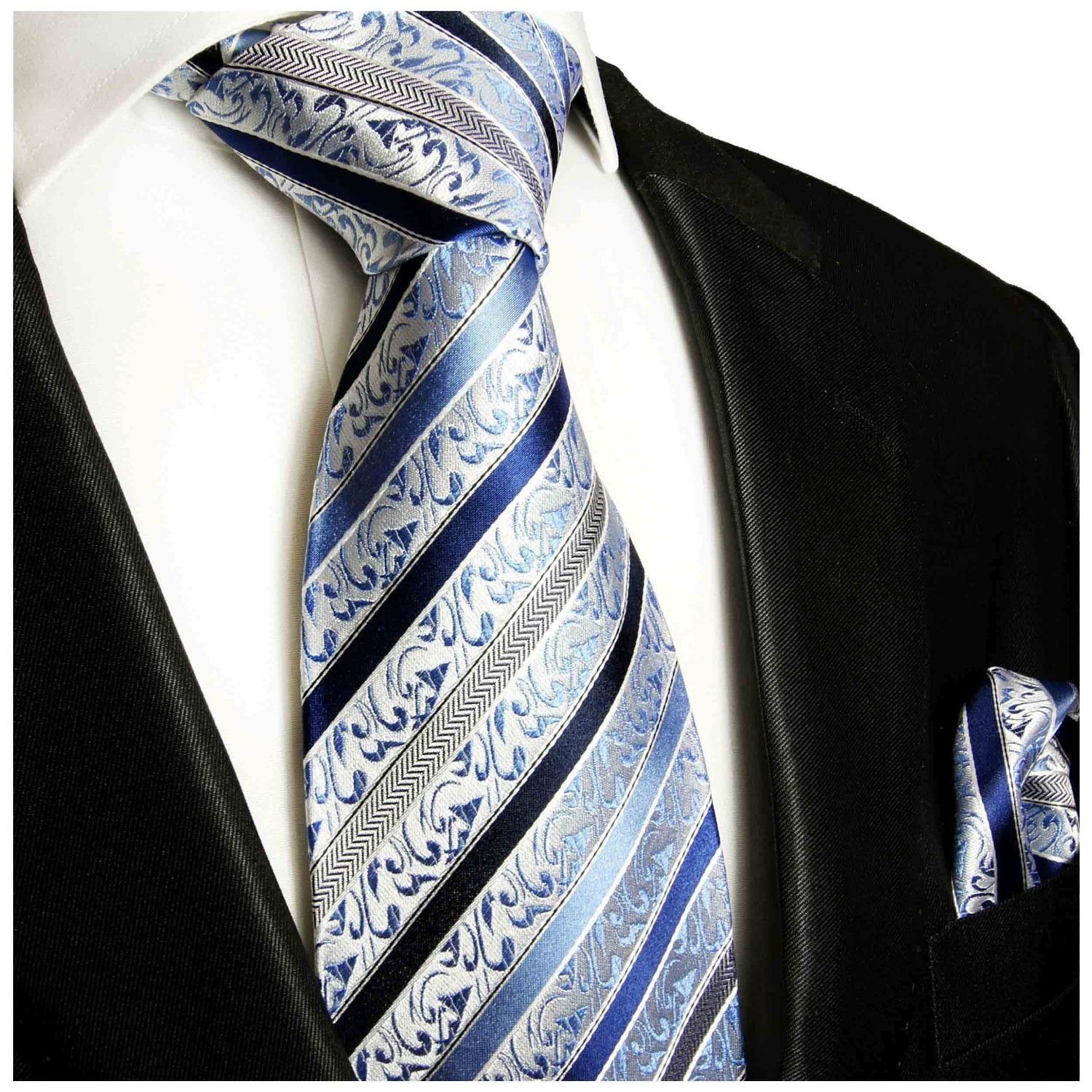 Herren Krawatten Paul Malone Krawatte Herren Seidenkrawatte und Tuch modern barock gestreift 100% Seide (Set, 2-St., Krawatte mi