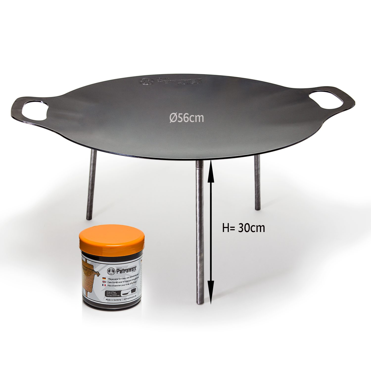 Petromax Feuerschale Plancha-Platte Grillschale Feuerschale Grillplatte Ø56 cm, (Spar-Set, 2-St., inkl. Pflegepaste), Hergestellt in Deutschland