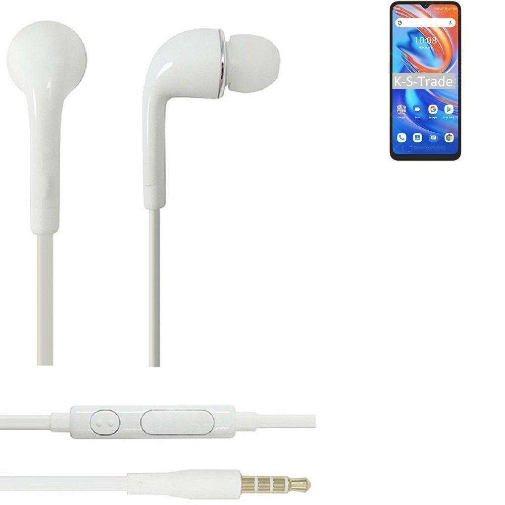 K-S-Trade für UMIDIGI A13S In-Ear-Kopfhörer (Kopfhörer Headset mit Mikrofon u Lautstärkeregler weiß 3,5mm)