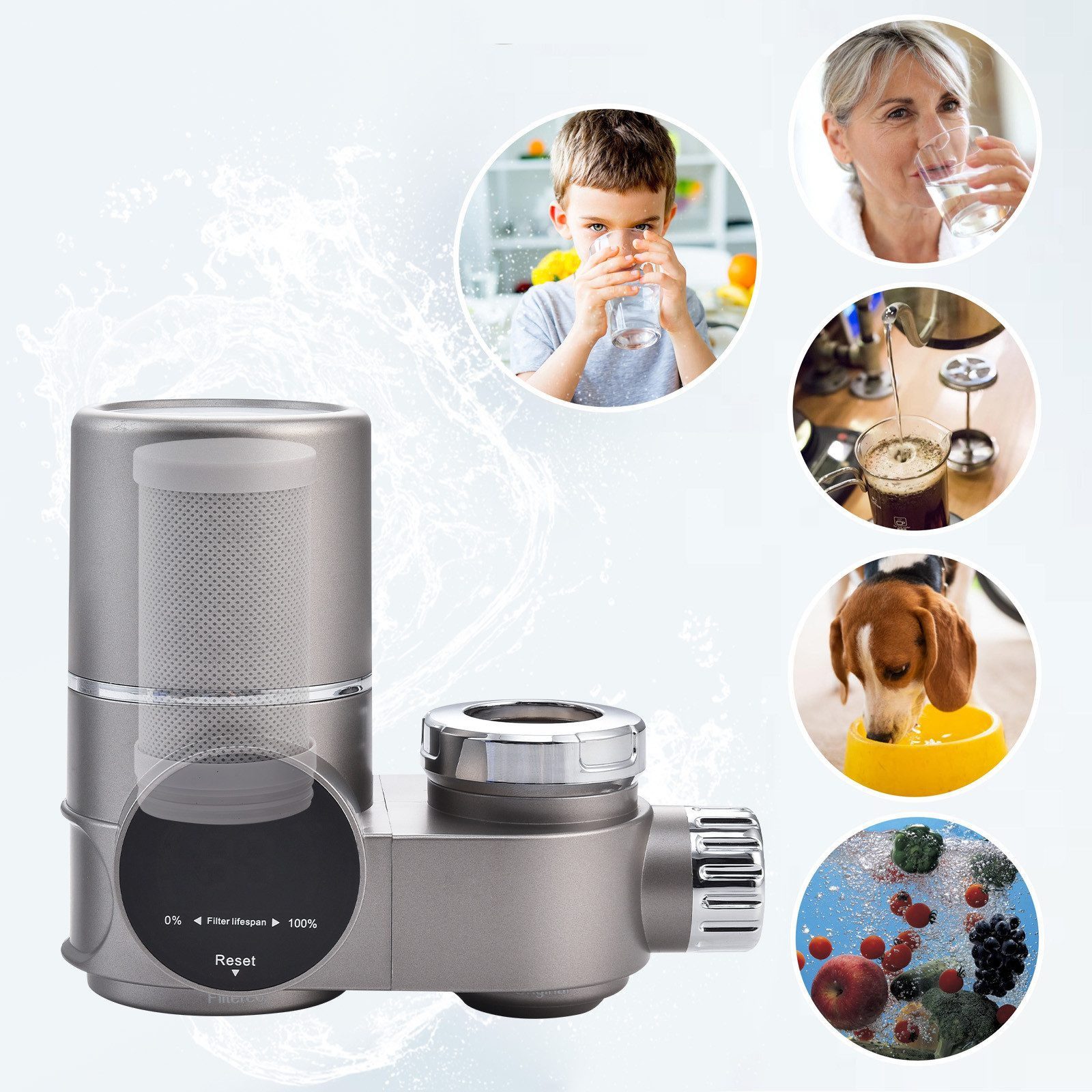 HOMELODY Wasserhahnfilter Wasserhahn Wasserfilter mit Blaulicht Heimküchen Wasserfilter, Wasserhahnfilter, Geeignet für die meisten Wasserhähne