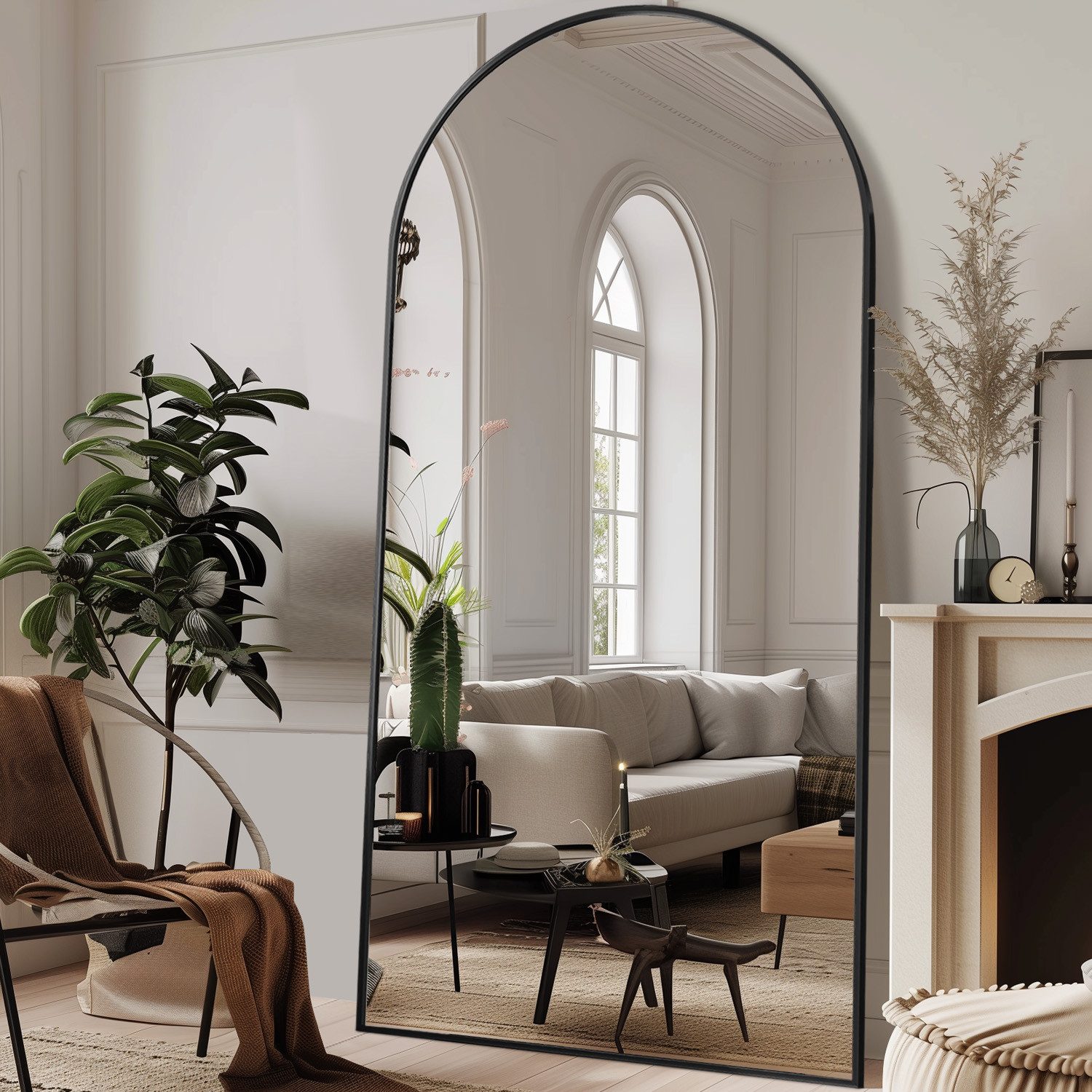 ANTOK Ganzkörperspiegel bogenförmiger Bodenspiegel für Schlafzimmer und Wohnzimmer (1-St), freistehend mit Ständer oder wandmontierbar 195 x 95 cm