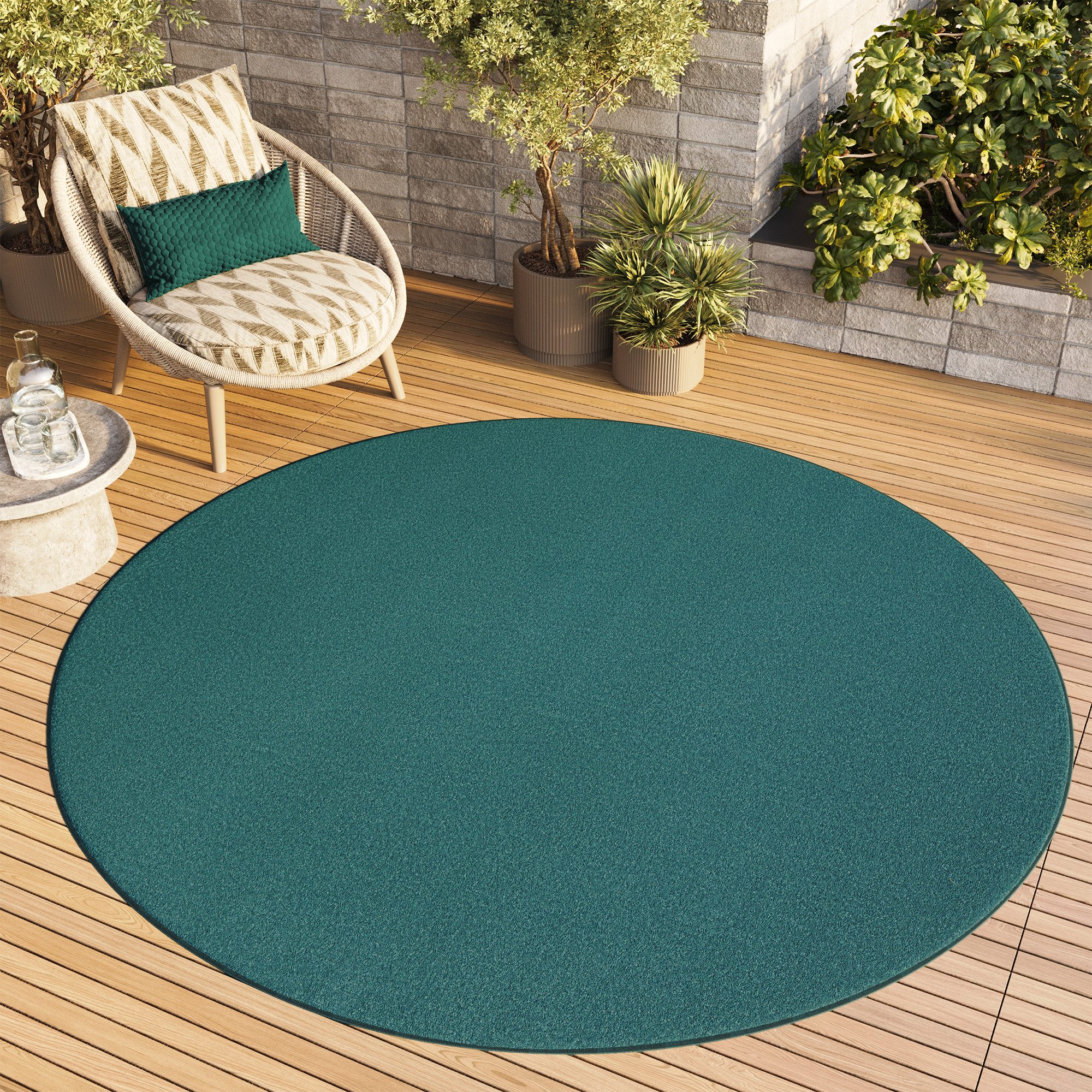 Tapiso Outdoorteppich MONO, rund, Höhe: 6 mm, Einfarbig, pflegeleicht, Indoor & Outdoor geeignet