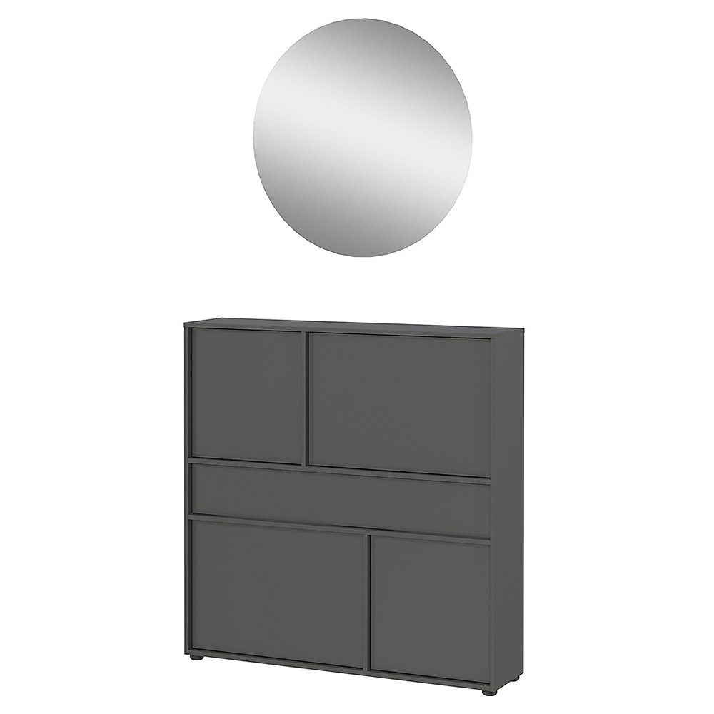 Lomadox Garderoben-Set ALLOA-01, (Spar-Set, 3-St., Garderobenpaneel Spiegel Schuhschrank), Dielenmöbel in graphit mit Spiegel, geringe Tiefe (25 cm)