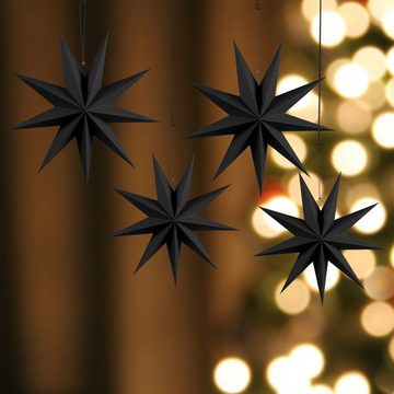 CALIYO Papierstern Faltstern Weihnachten, 9 Zacken Faltsterne Schwarz 6 Stück, Sterne Papier zum Fenster Dekoration, Advent, Weihnachtsbaum