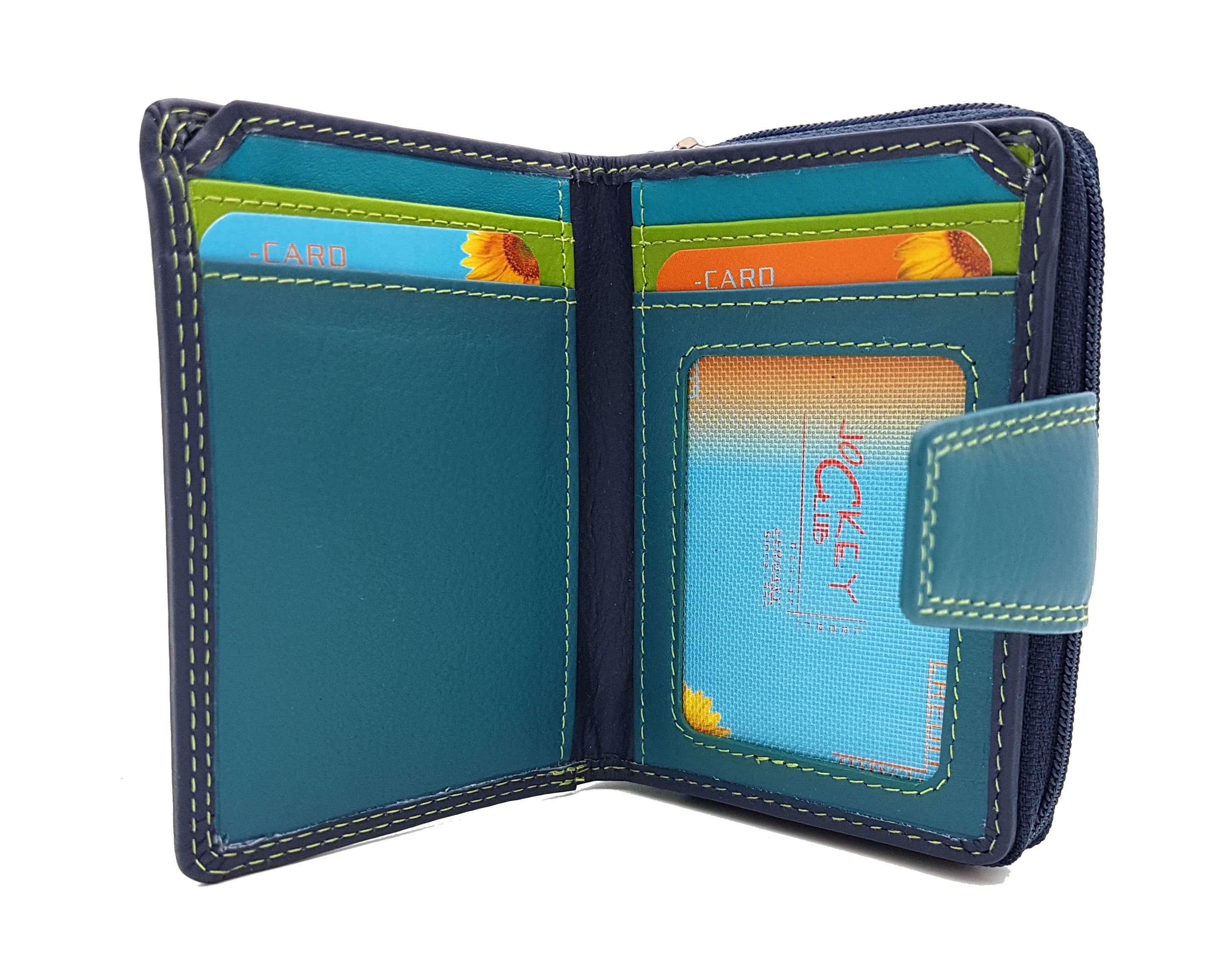 RFID Schutz, Reißverschlussmünzfach, Dunkelblau Farben, kleines echt tropische Leder mit Mini Geldbörse Portemonnaie CLUB JOCKEY Ausßenriegel Rio,