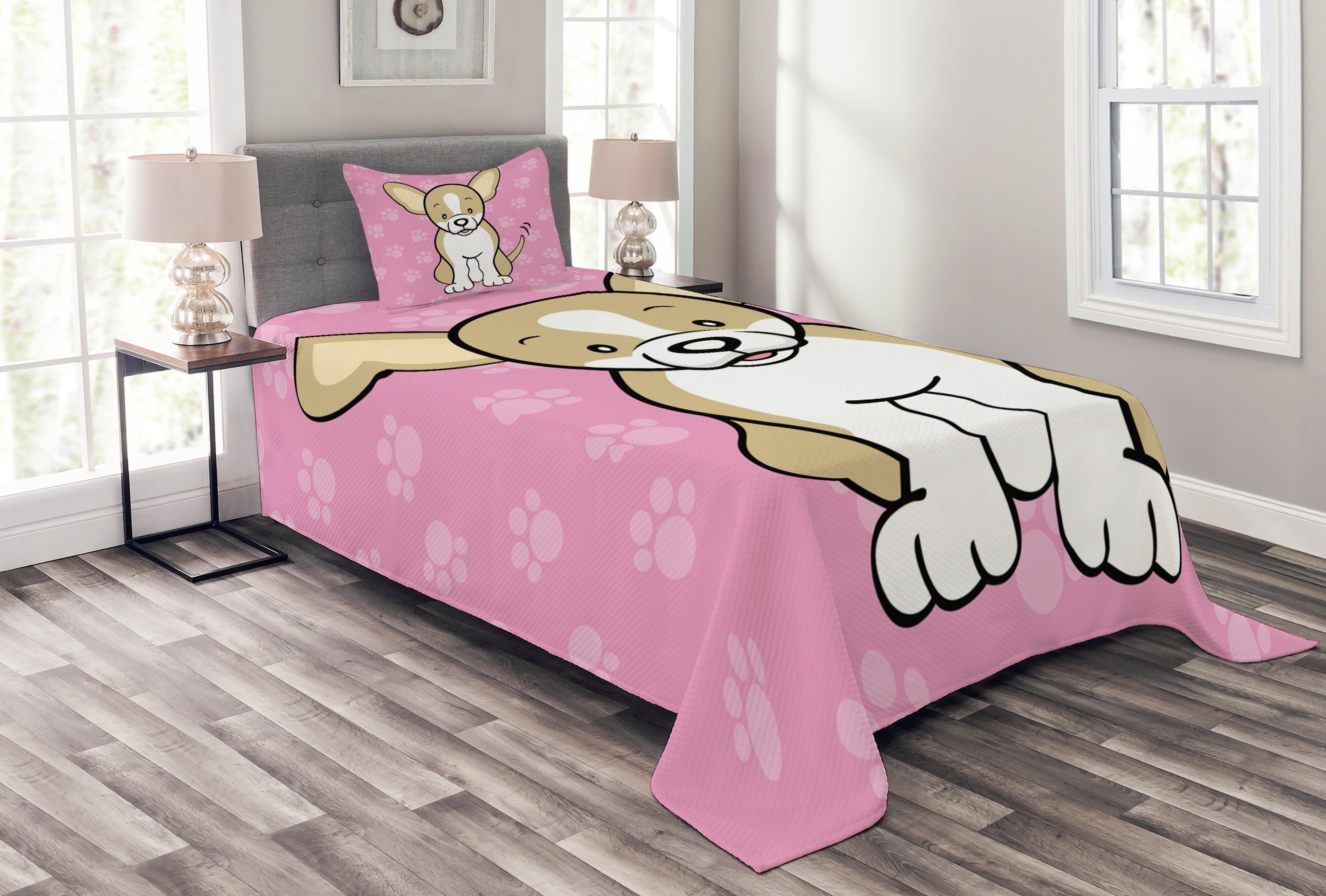 Tagesdecke Set Abakuhaus, Chihuahua Kissenbezügen Cartoon-Hund Waschbar, mit