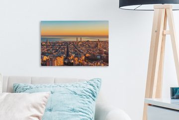 OneMillionCanvasses® Leinwandbild Barcelona - Meer - Sonnenuntergang, (1 St), Wandbild Leinwandbilder, Aufhängefertig, Wanddeko, 30x20 cm