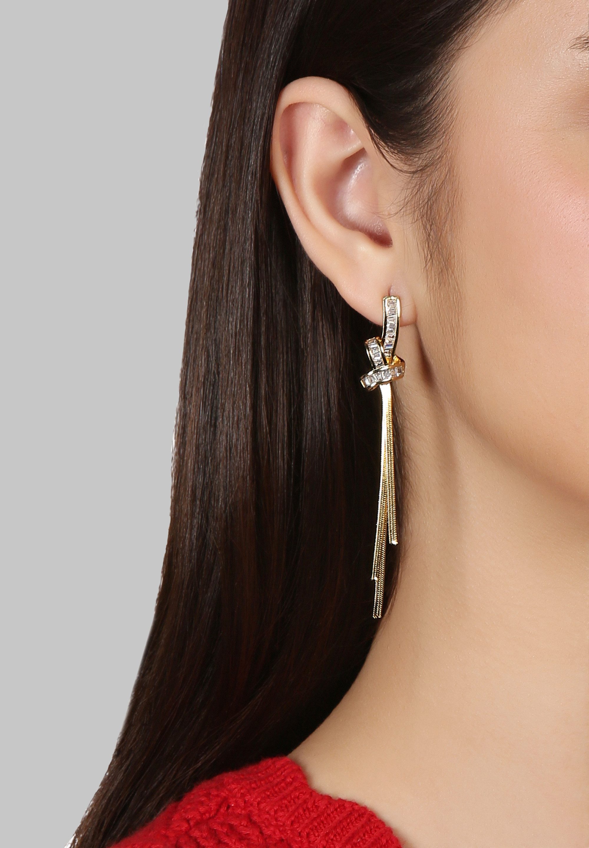 MISH Paar Ohrhänger Olive, Fischgrätenkette, Kristalldetail