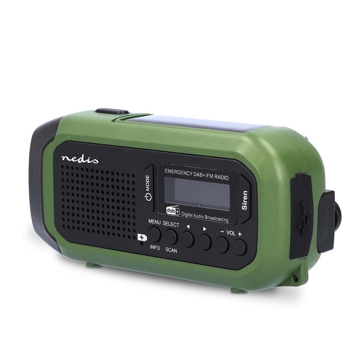 Nedis RDDBCR2000GN Notfallradio (DAB+ Radio, 1 W, DAB+, FM, Solar, Kurbelradio, Powerbank, SOS-Alarm, LED-Taschenlampe)