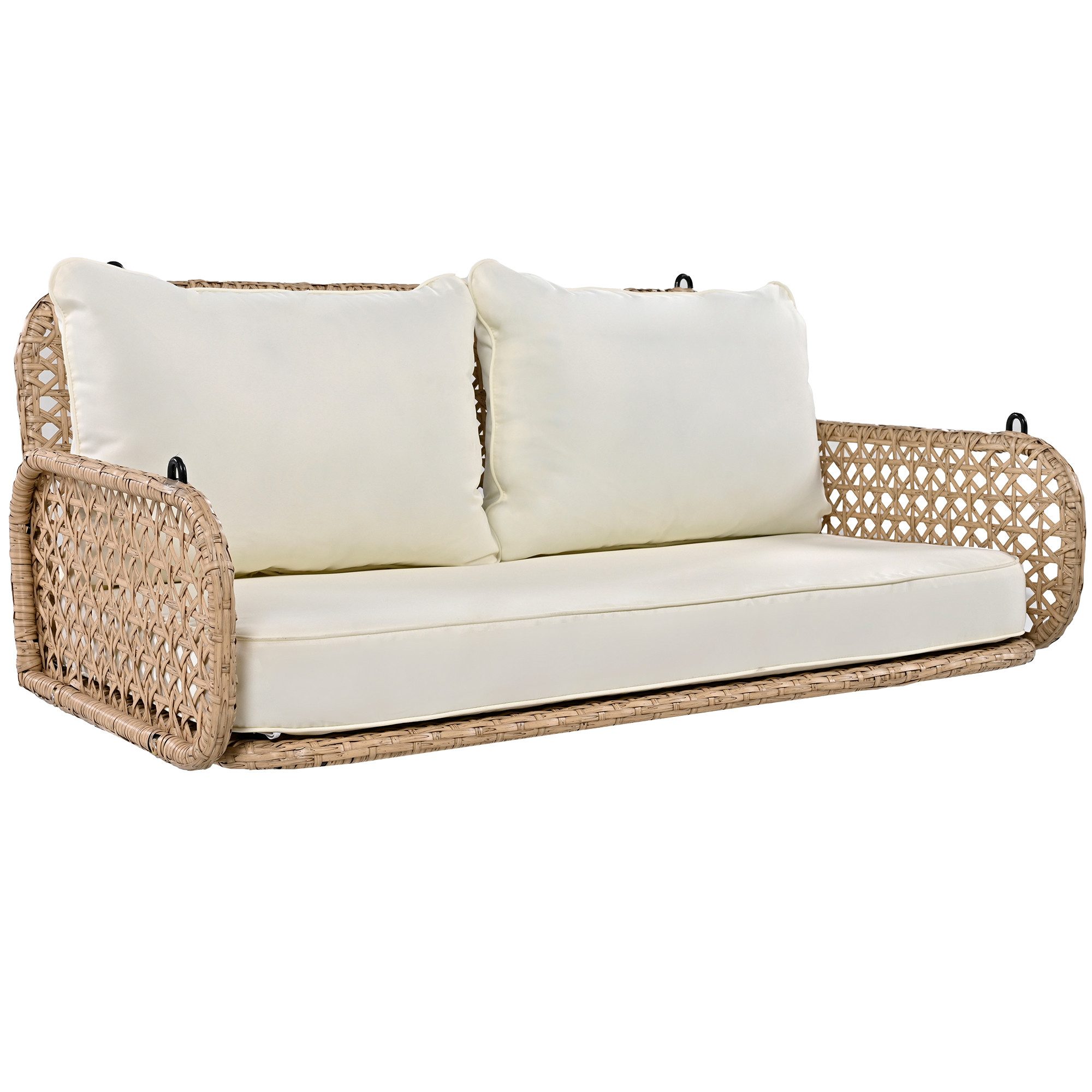 MODFU Hängesessel Hollywoodschaukel Hängeliege (mit Kissen und 2 Ketten, Nicht inklusive Rahmen), aus Polyrattan,belastbar 320 kg