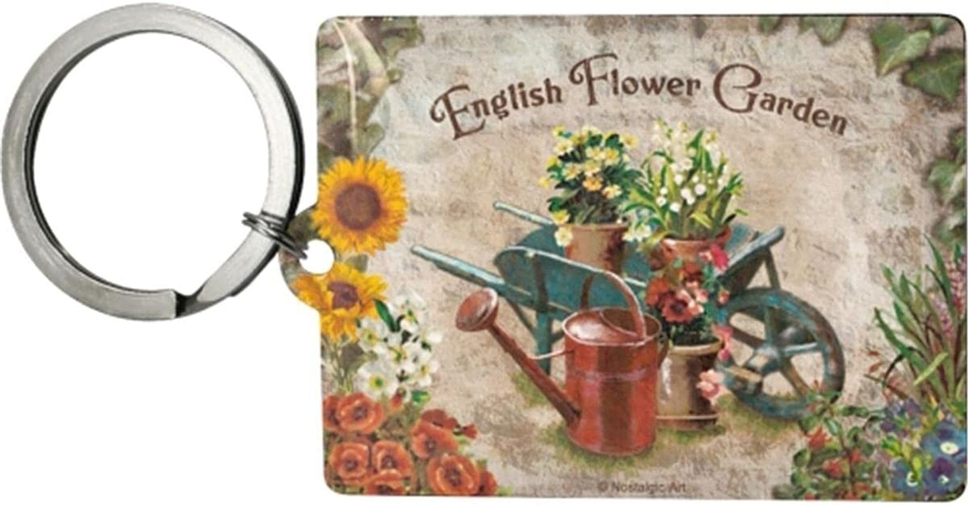 Schlüsselanhänger mit Gravur Edelstahl Schlüsselanhänger Eckig - English Flower Garden