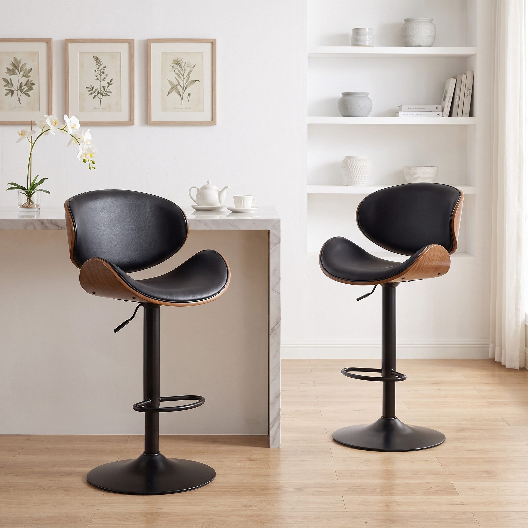 Totnz Barhocker Barstuhl 2er-Set, 360° drehbar und höhenverstellbar (2 St), PU-Leder mit Holz, Barstuhl mit Rückenlehne und Fußstütze