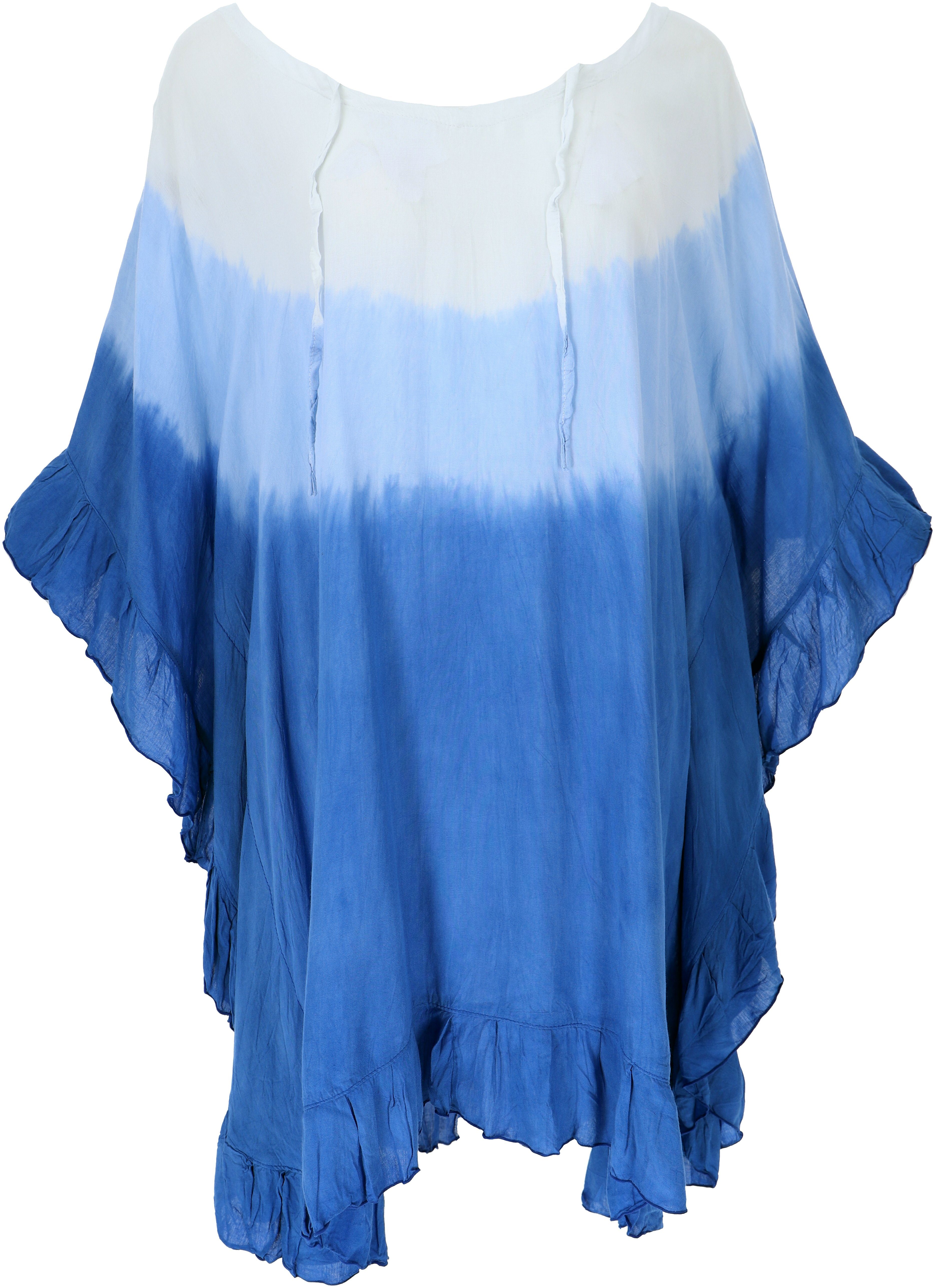 Guru-Shop Longbluse Kaftan, -.. Bekleidung gestreift alternative Strandtunika, blau/weiß Batiktunika