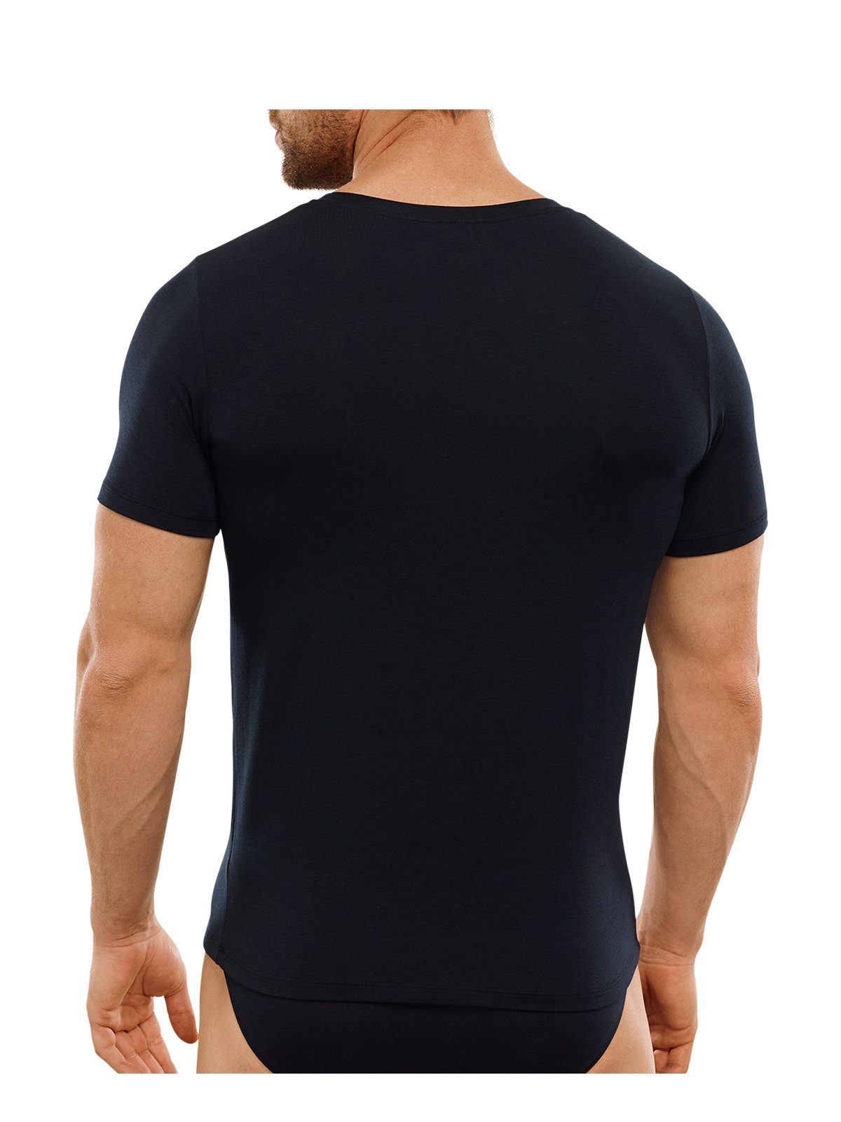 Soft Blue-Black 1-St) (Packung, Long V-Neck Shirt Unterziehshirt Schiesser Schiesser Life