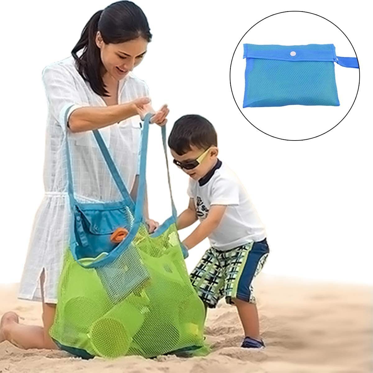 Alster Herz Aufbewahrungstasche Netz Strandtasche für Kinder Sandspielzeug Strandspielzeug H0172, faltbare, ideal für Familienurlaub