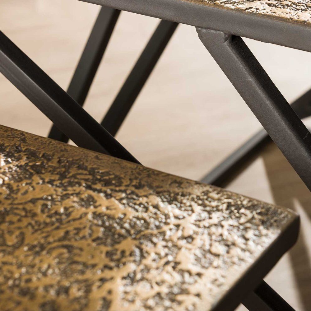 RINGO-Living Massivholz Möbel und Silber-matt 2er-Set, Couchtisch Malio Beistelltisch in Bronze-matt