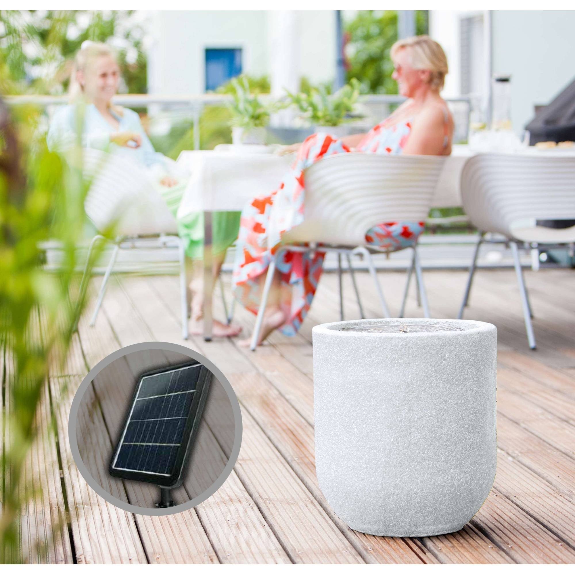 Heissner Gartenbrunnen SolarGartenbrunnen Zylinder mit Akku und LED