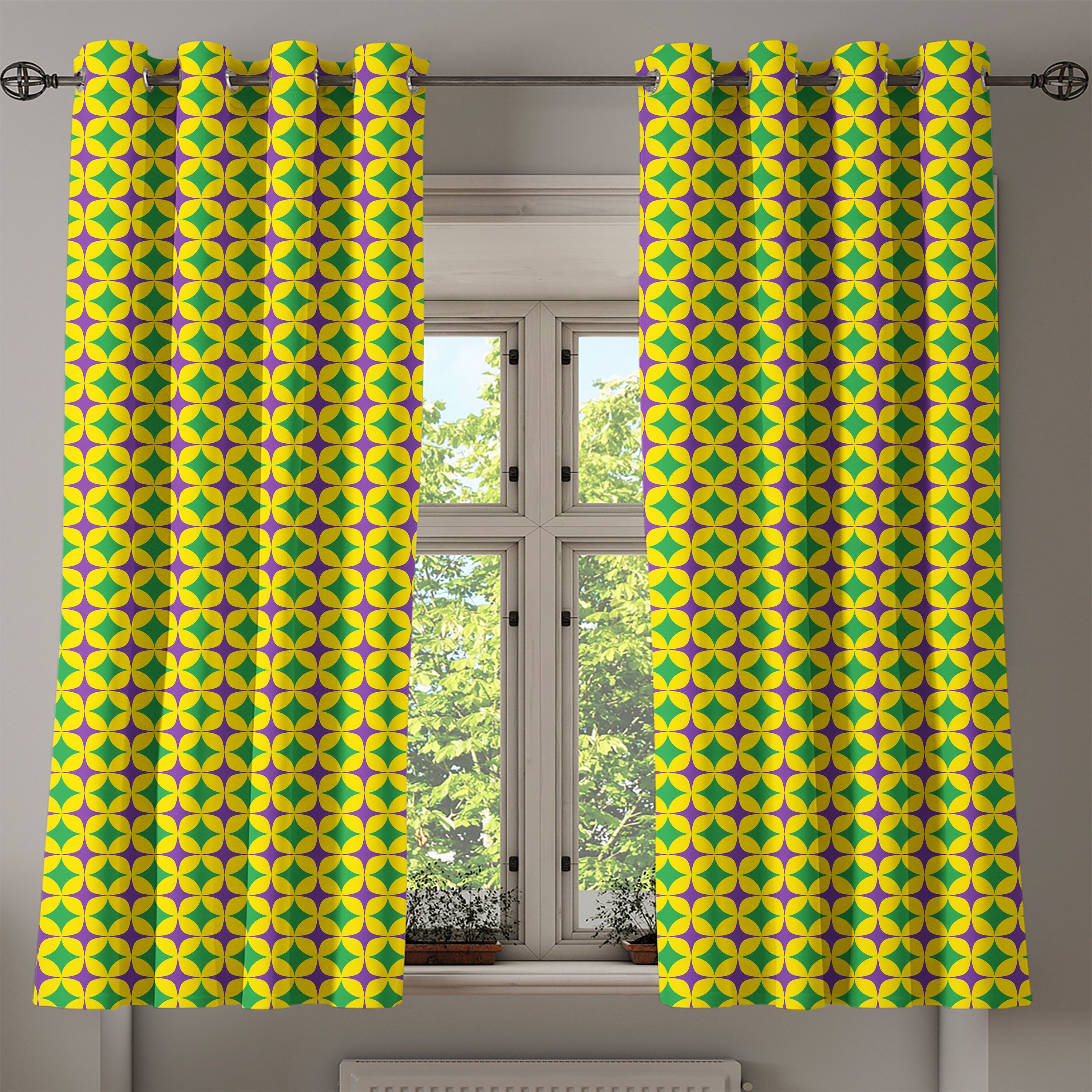 Retro-Muster-Stern Schlafzimmer Karneval Gardine 2-Panel-Fenstervorhänge Abakuhaus, Dekorative Wohnzimmer, für