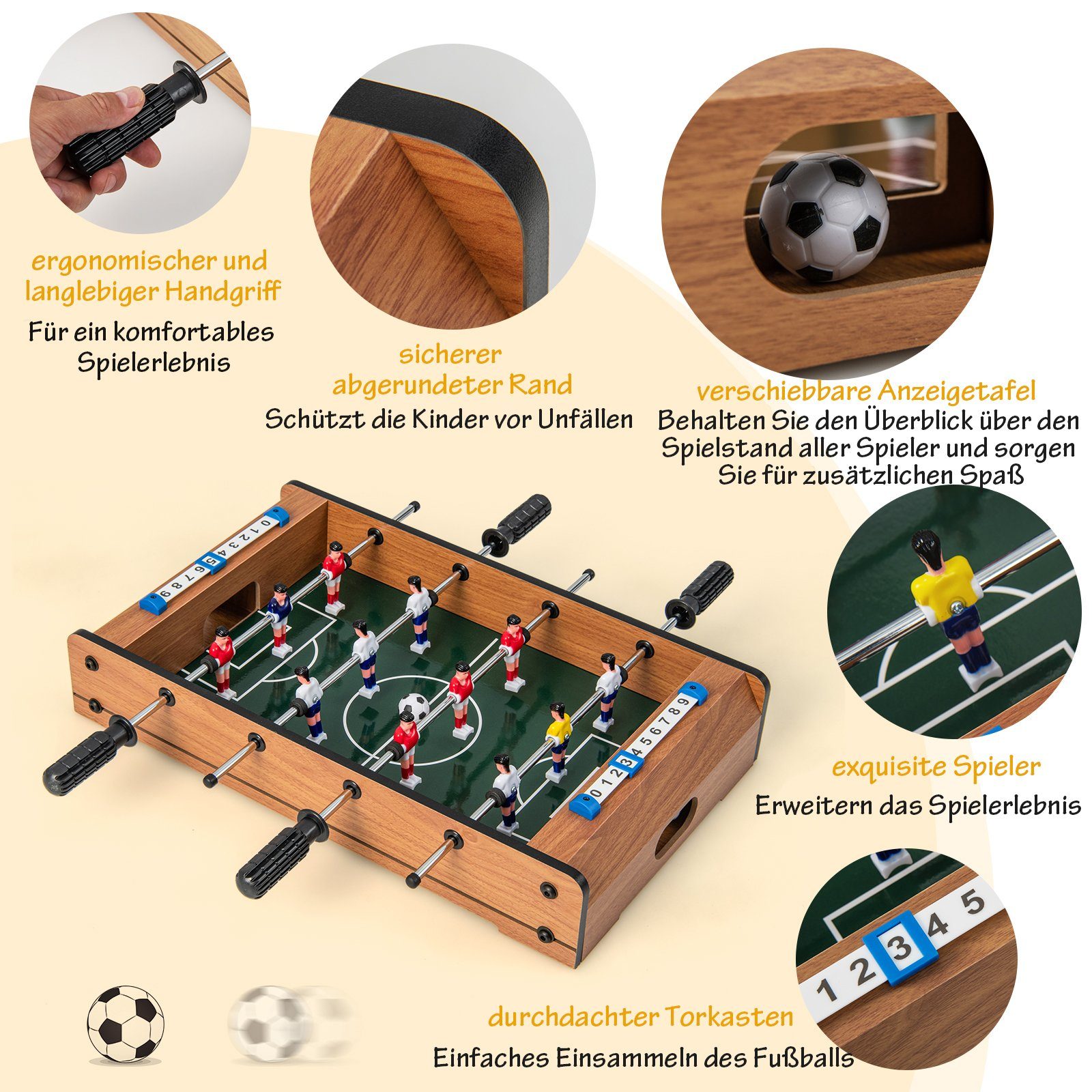 COSTWAY Kickertisch Tischfußball, aus Holz, mit Griff