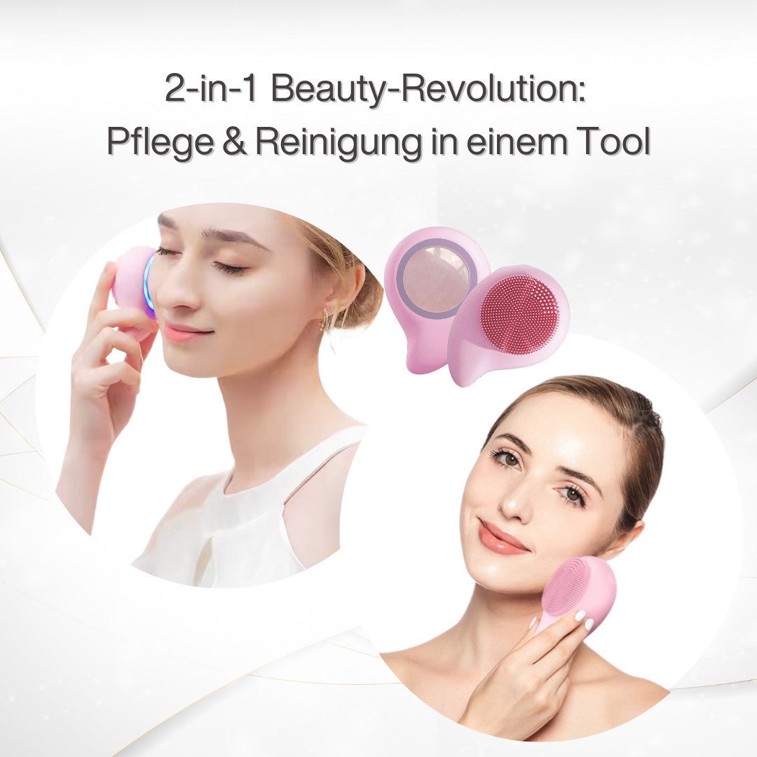 BeautiQ Gesichtsmassagegerät [Neuheit] LuxeCleanse Rosenquarz, Beautygerät mit Noppen, Gesicht/Hals, Anti-Aging, LED-Therapie mit Rosenquarz, Tiefenreinigung