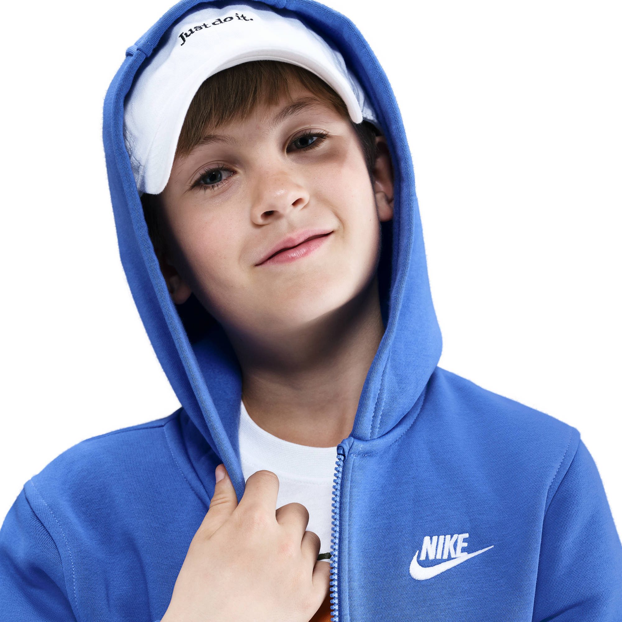 Nike Sportswear Kapuzensweatjacke K NSW CLUB FLC HD FZ LS LBR mit Kapuze, aus Baumwollmischung, Langarm, normale Länge