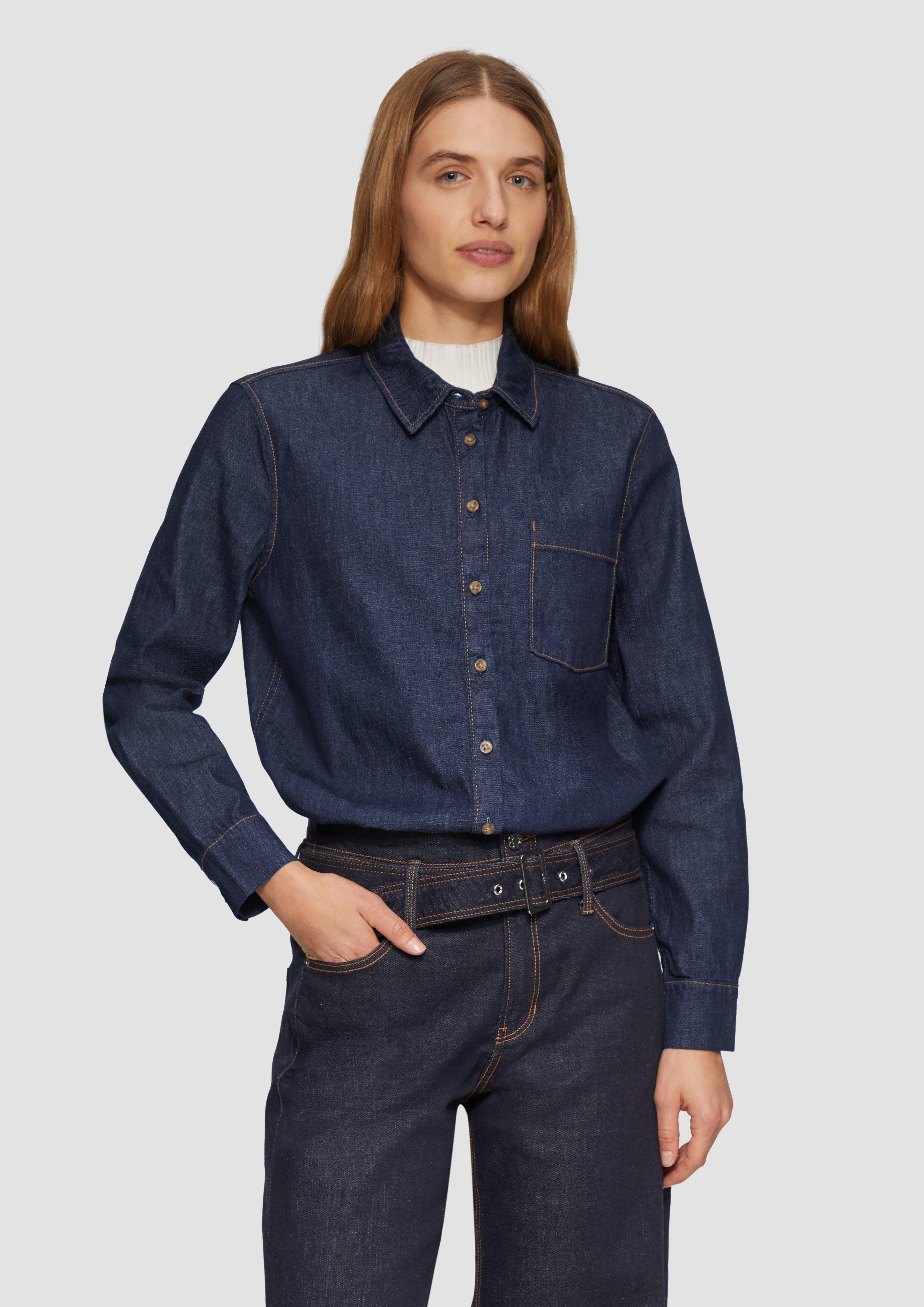 Langarmbluse Denimhemd mit Kontrastnähten