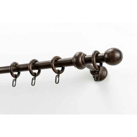 Gardinenstange BAROCK, GARESA, Ø 20 mm, 1-läufig, Wunschmaßlänge, Vorhanggarnitur, reine Holzgarnitur, verlängerbar, mit Ringe