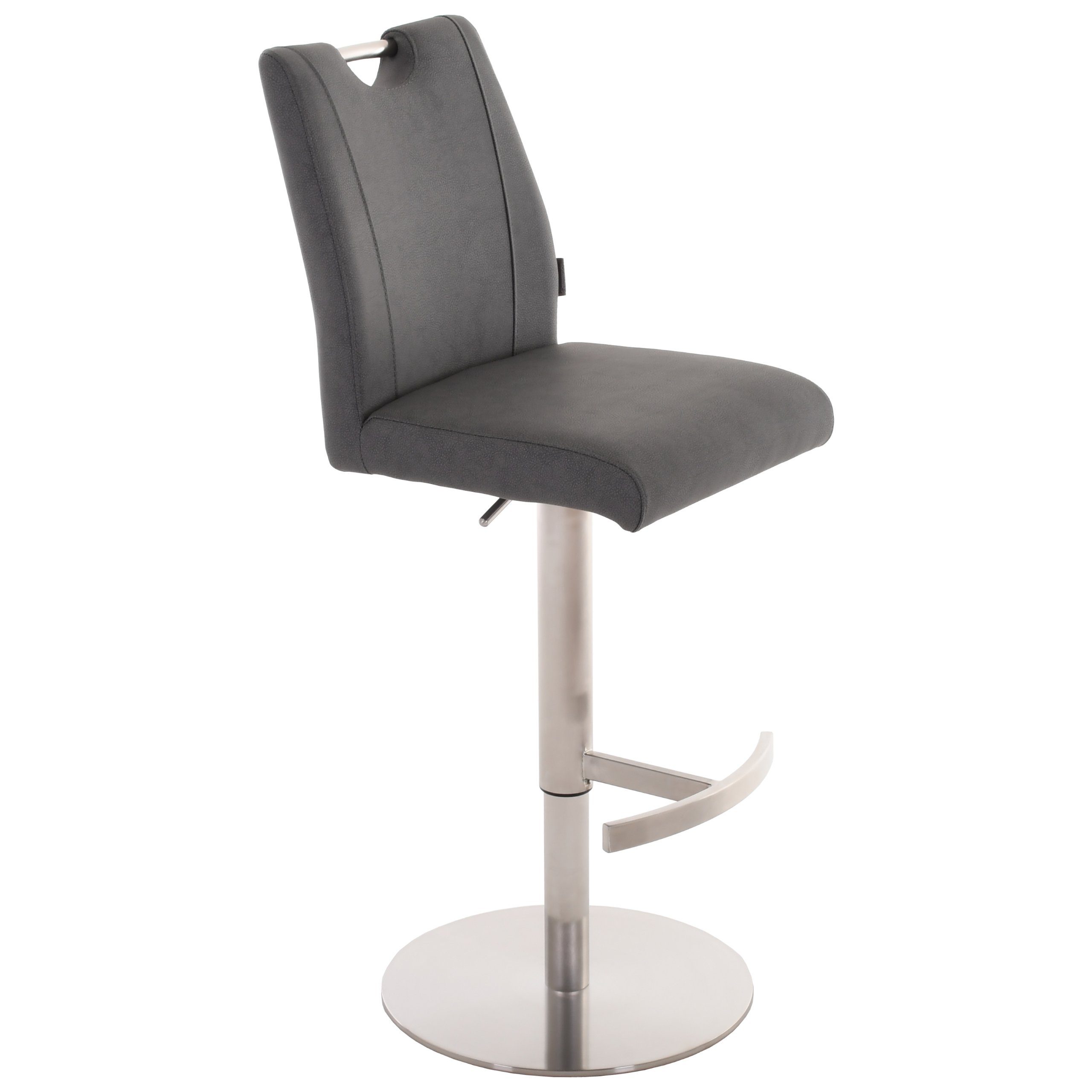 Raburg Barhocker Louming MICHI in GRAFIT-GRAU, Kunstleder, Fuß Edelstahl in SILBER, Gas-Lift mit 25 cm Hub, höhenverstellbar, 360° drehbar, bis 120 kg