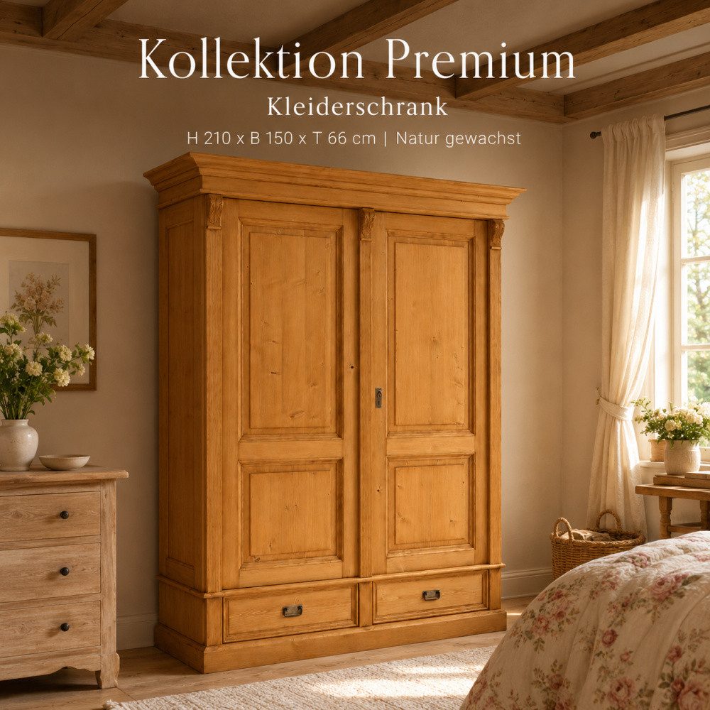 Wohnpalast Kleiderschrank Premium 2-türiger Kleiderschrank gewachst– Weichholz, Landhausstil