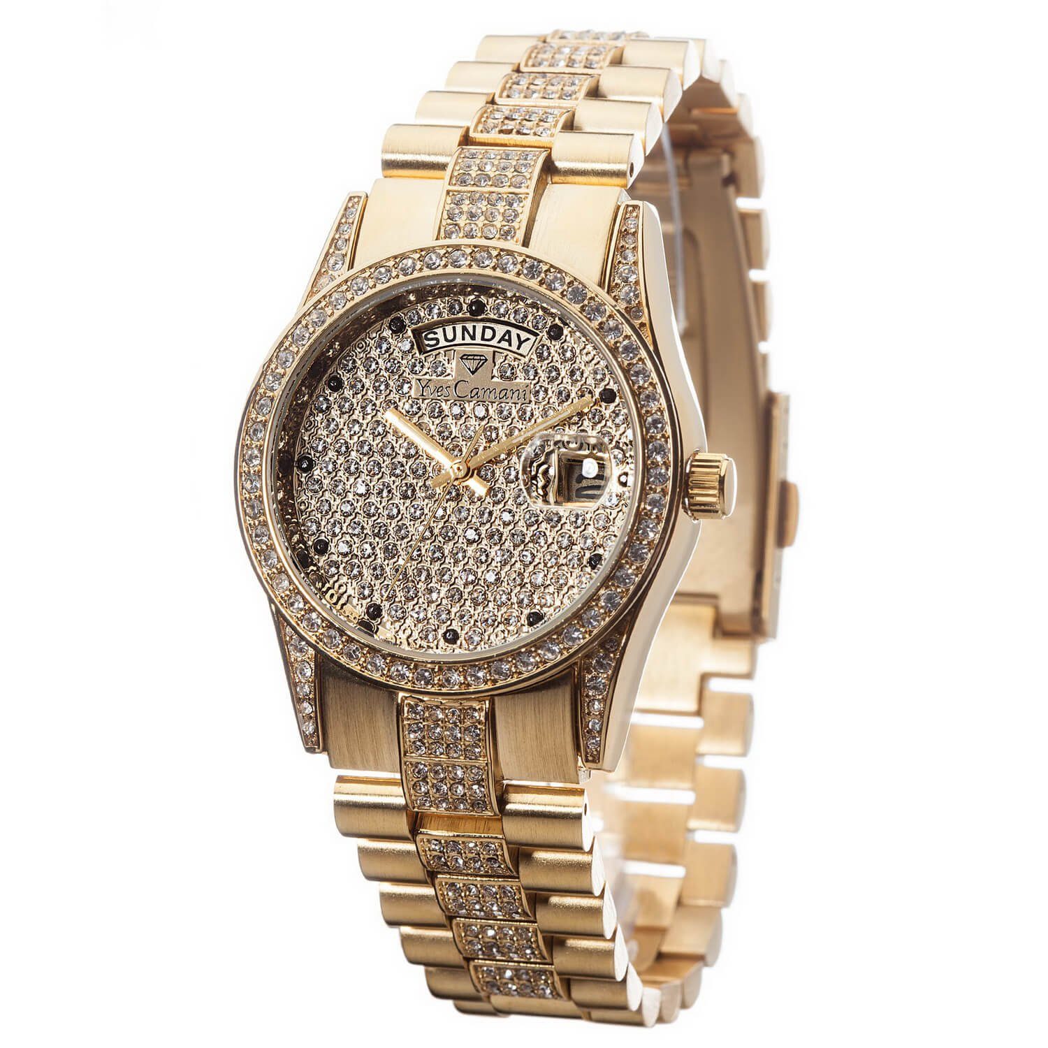 Yves Camani Quarzuhr TIBERIUS, Edelstahlband, Zirkonia-Kristalle, Datums- u günstig online kaufen