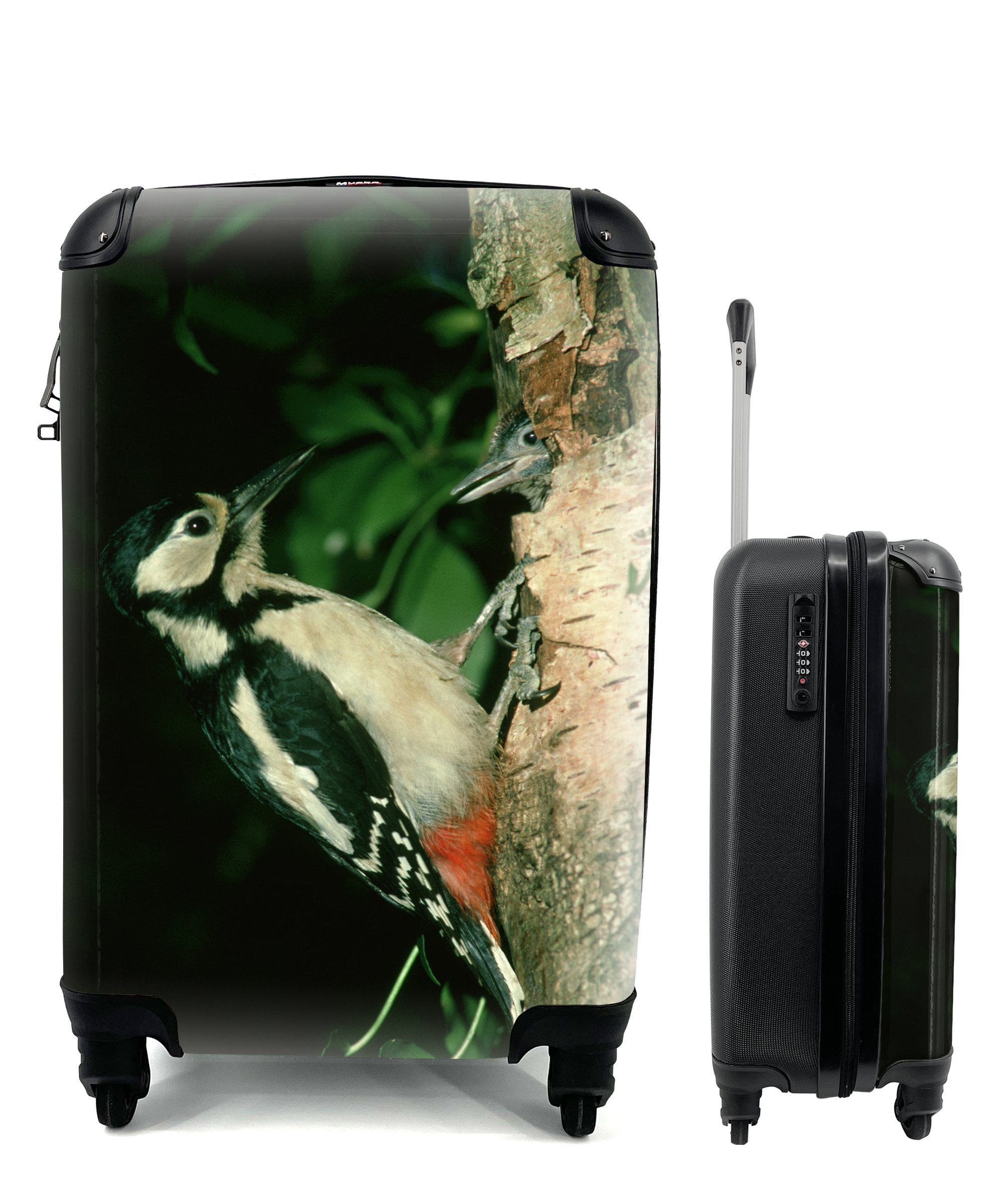 MuchoWow Handgepäckkoffer Ein Buntspecht an einem Baum, 4 Rollen, Reisetasche mit rollen, Handgepäck für Ferien, Trolley, Reisekoffer