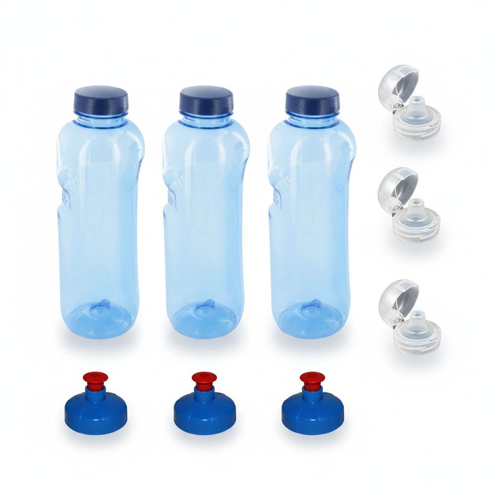 Greiner Trinkflasche, 3x 0,75 L Kavodrink Tritan + Flip/Push-Pull Deckel