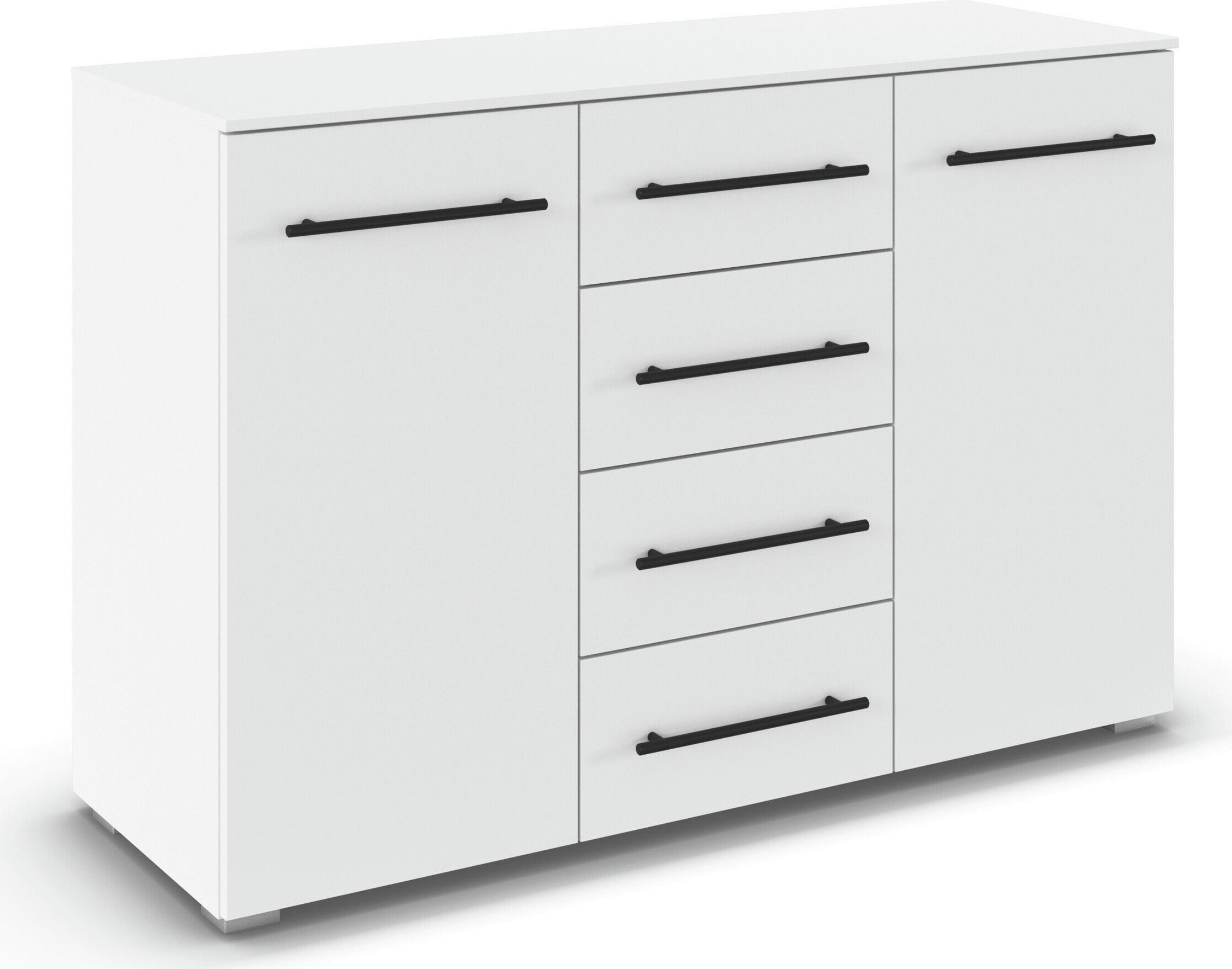 OTTO home Kombikommode Sideboard Türkommode Schubladenkommode Kommode RONDO (Breite 120 / Höhe 81 cm, 4 Einlegeböden), mit 4 geräumigen Schubladen Metallgriff in Schwarz MADE IN GERMANY