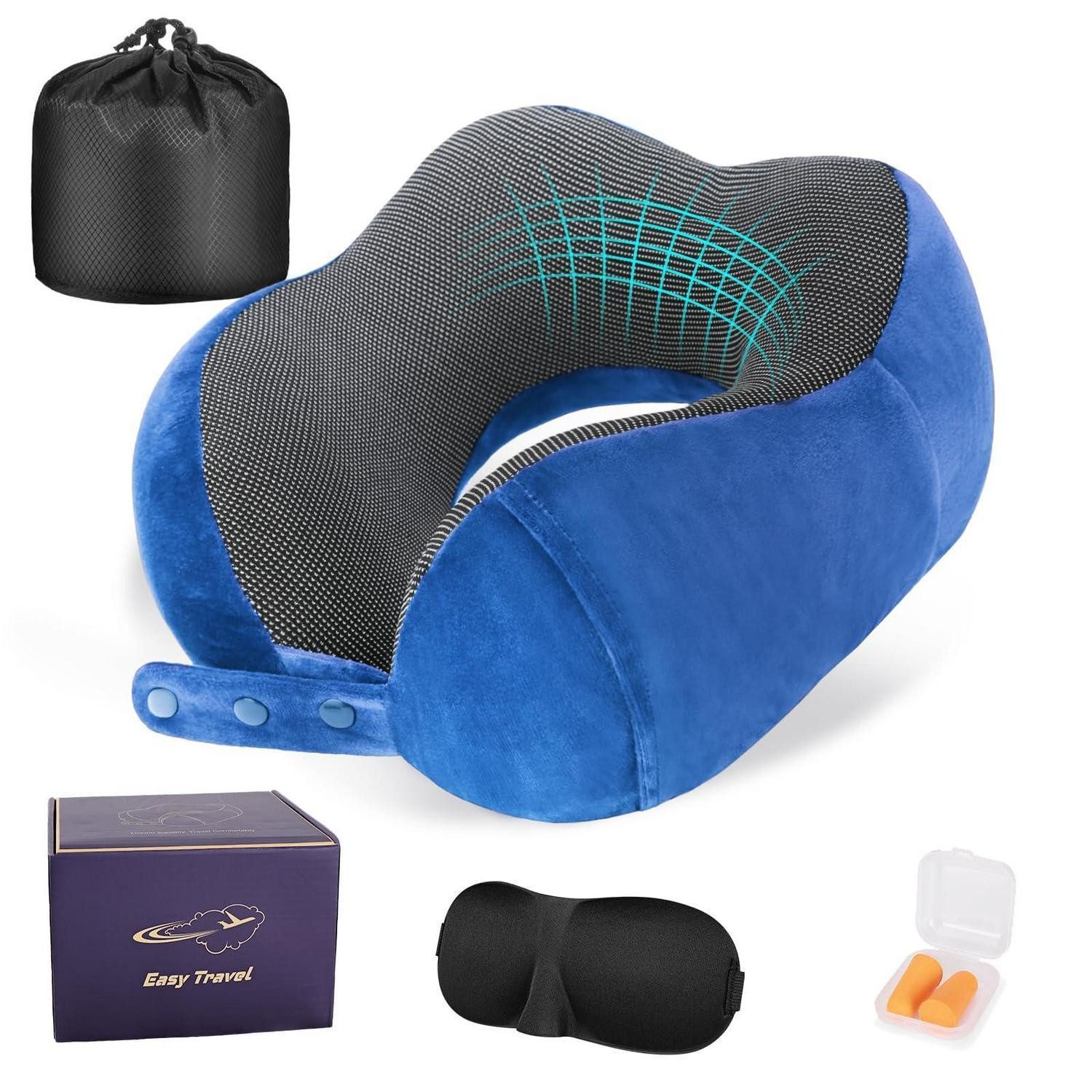 LuxusKollektion Nackenkissen Nackenkissen Nackenhörnchen Memoryfoam Blau mit Geschenkbox