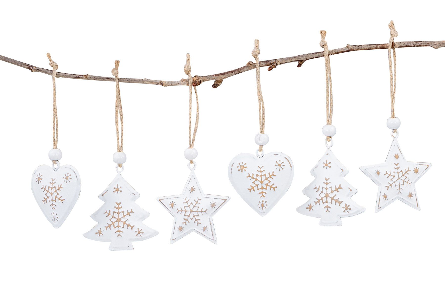 Levandeo® Dekohänger, 6 Weihnachtsanhänger Metall Weiß Gold Baumschmuck Weihnachtsbaum