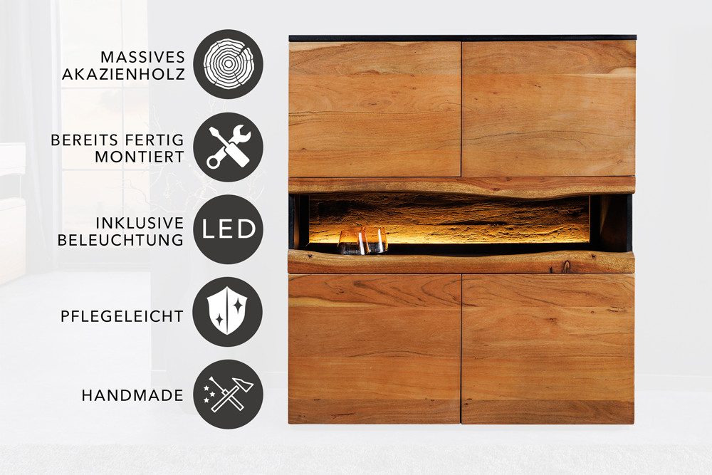 riess-ambiente Highboard GRAND ACACIA 120cm braun/ schwarz - Akazie-Massivholz, LED-Beleuchtung (Einzelartikel, 1 St), handmade & Design mit Baumkante - ideal f – Bild 5 von 5