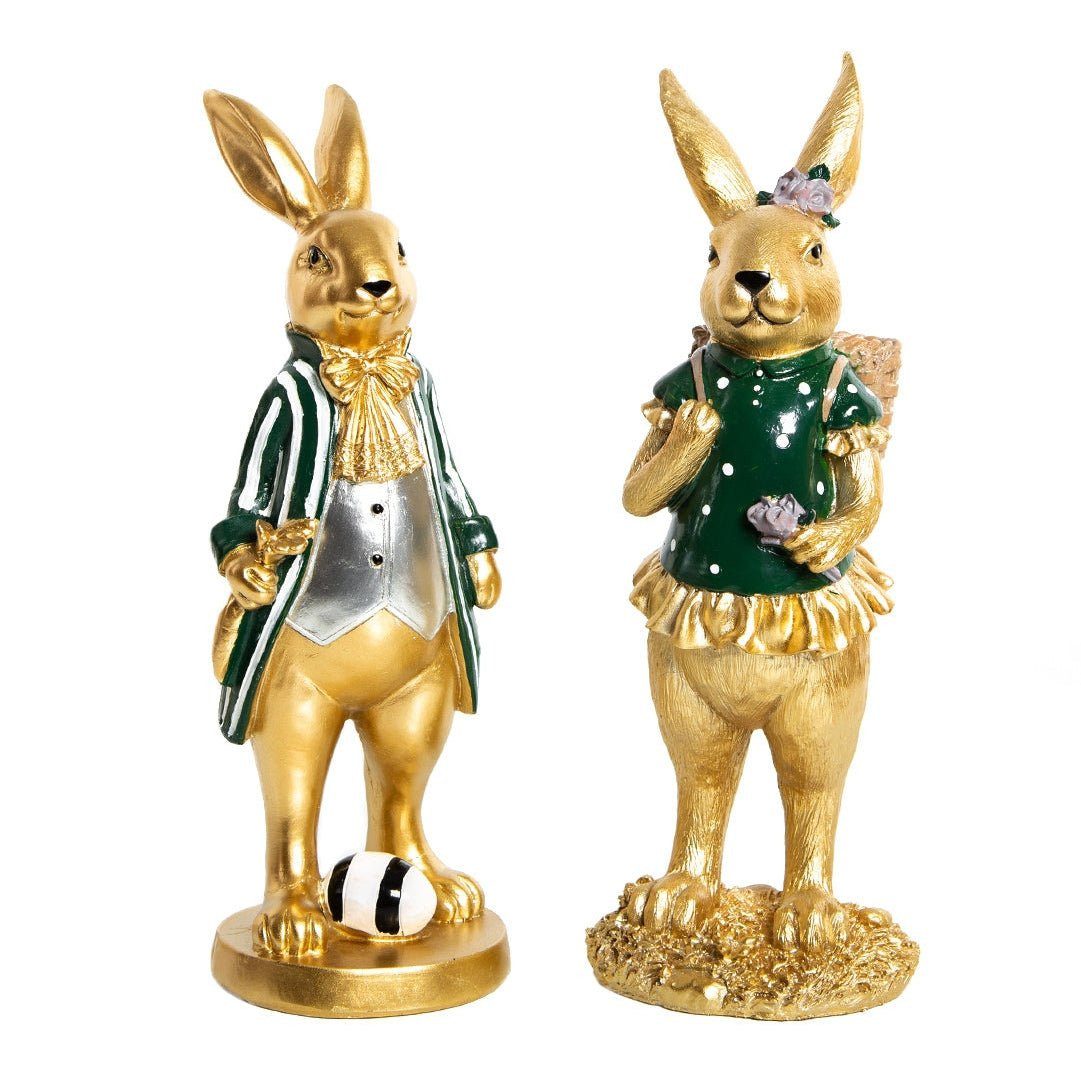 Logbuch-Verlag Dekofigur 2 edle Osterhasen Dekofiguren Hasen Paar Gold grün 30 cm