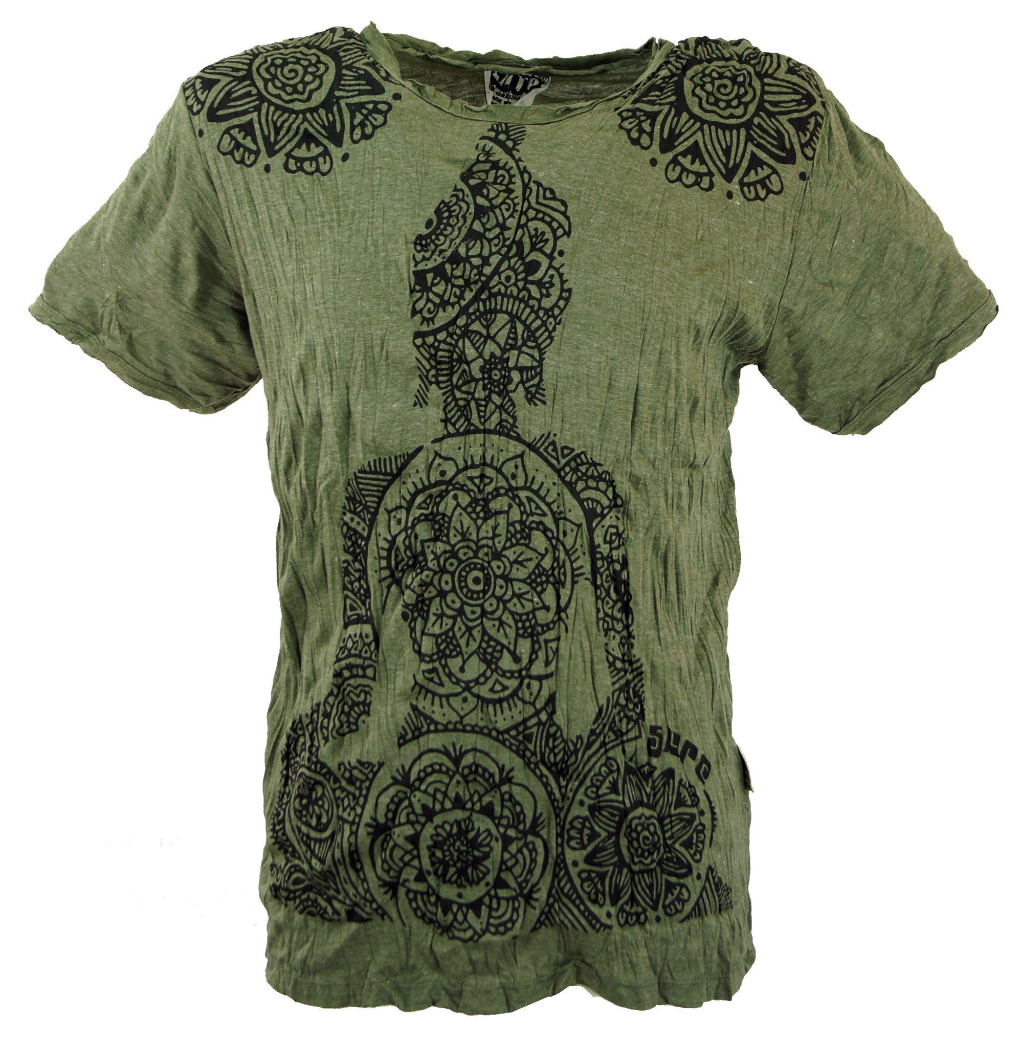 Guru-Shop T-Shirt Sure T-Shirt Mandala Buddha - olive Goa Style, Festival, alternative Bekleidung