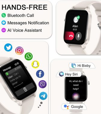 Erkwei Damen mit Telefonfunktion Schrittzähler Fitness Smartwatch (1,85 Zoll, Andriod iOS), Mit Benachrichtigungen Sprachassistent Schlafmonitor Herzfrequenz SpO2