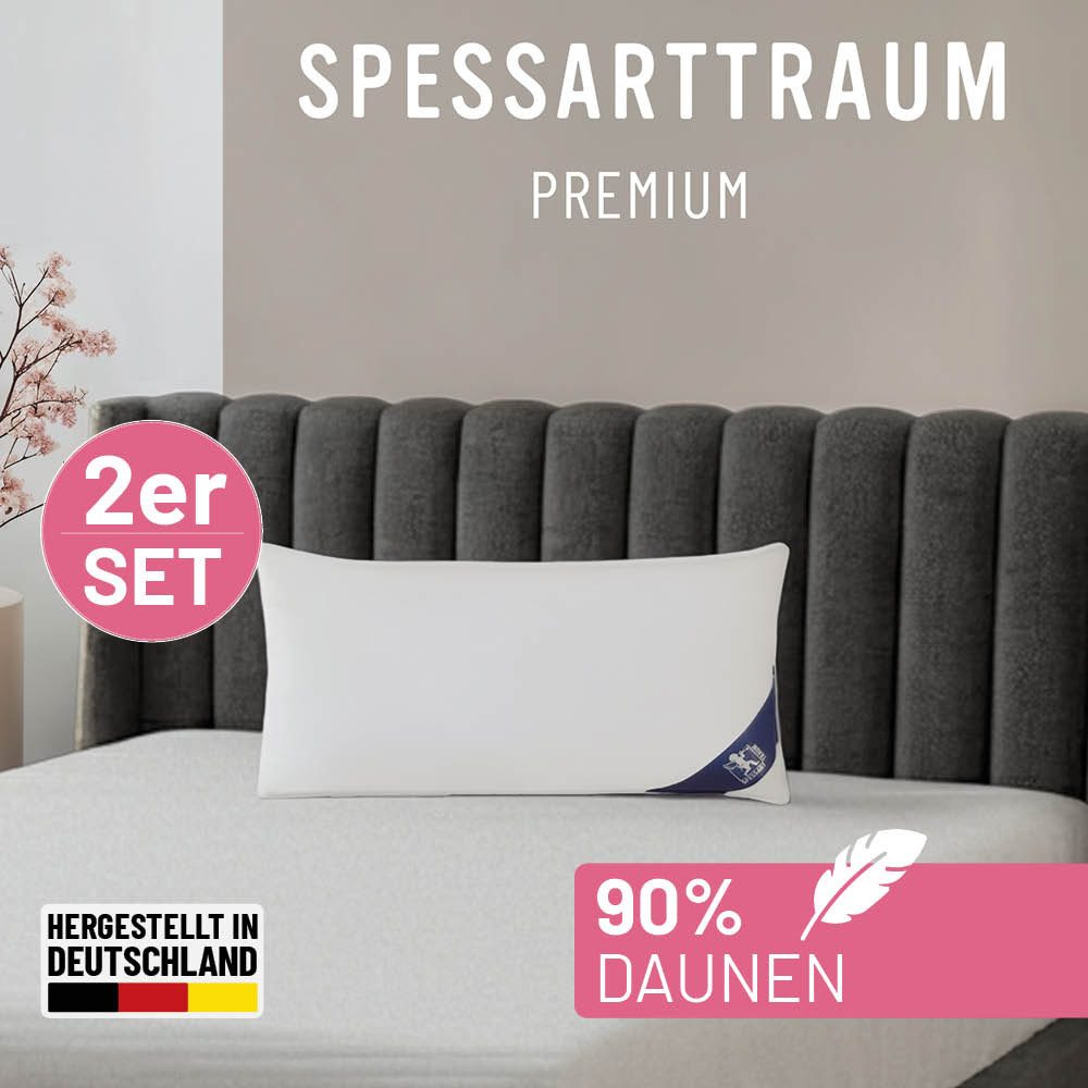 SPESSARTTRAUM Gänsedaunenkopfkissen Premium, Kopfkissen 1-tlg. oder 2-tlg. 40x80 oder 80x80 cm, Füllung: 90% Gänsedaunen, 10% Gänsefedern, Bezug: 100% Baumwolle, Spar-Set, hergestellt in Deutschland, allergikerfreundlich, im Set günstiger