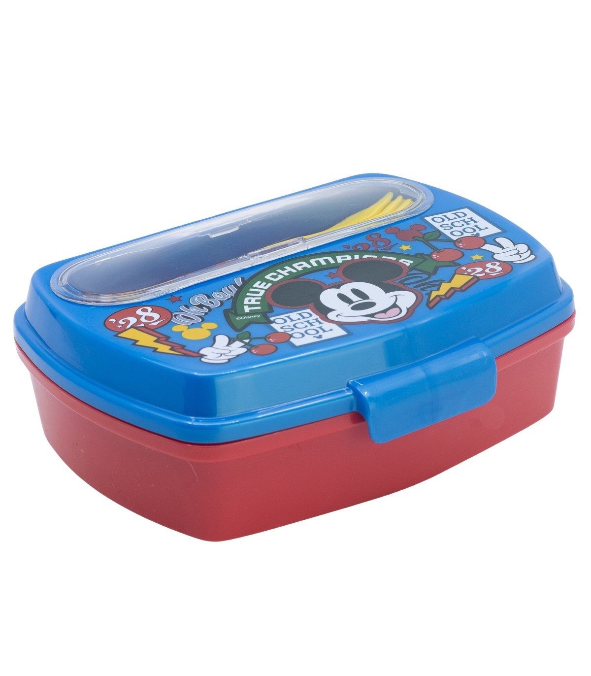 Disney Mickey Mouse Lunchbox Sandwichbox mit Besteck Kinder Brotdose Lunchbox, Polyethylen, (Packung)