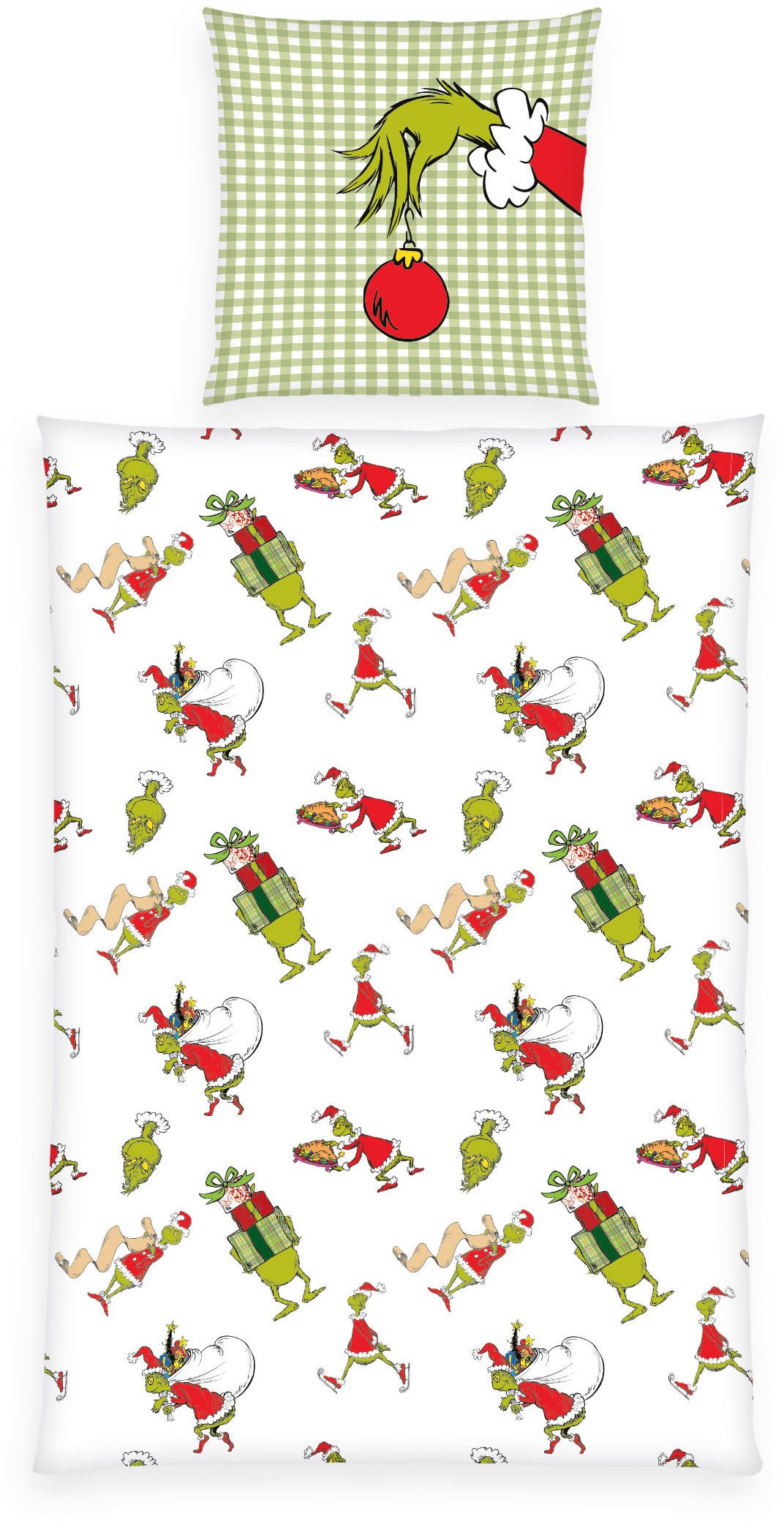 The Grinch Wendebettwäsche Grinch, Flanell, 2 teilig, mit niedlichem Allover-Motiv