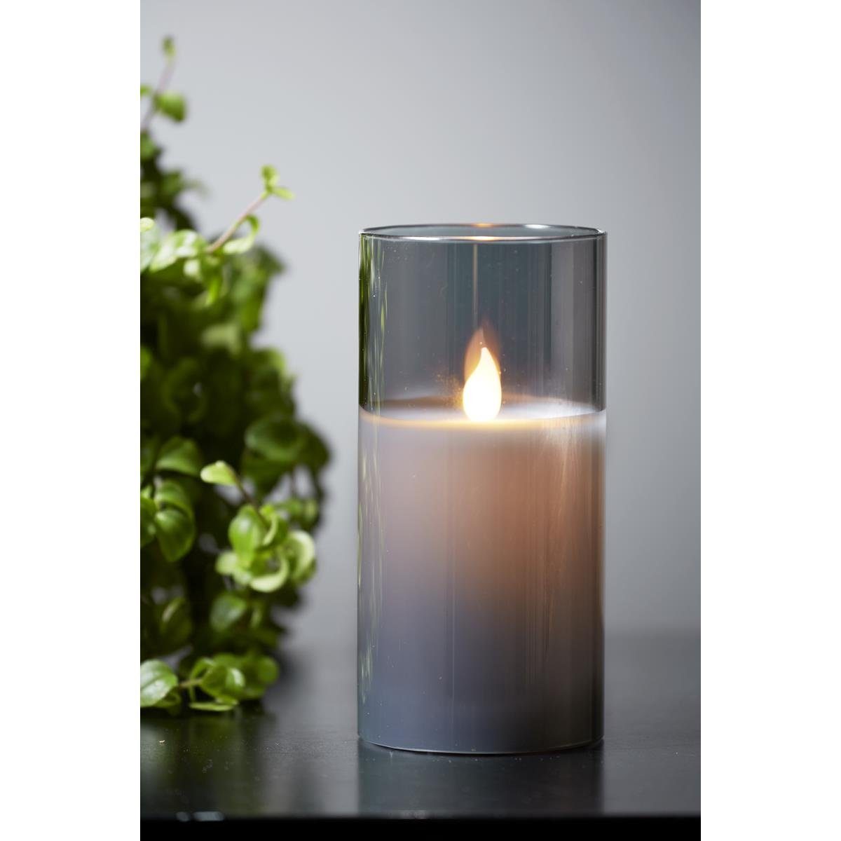 STAR TRADING LED-Kerze Windlicht im Glas Echtwachs flackernde Flamme Timer H: 15cm grau, LED Classic, warmweiß (2100K bis 3000K) – Bild 2 von 5