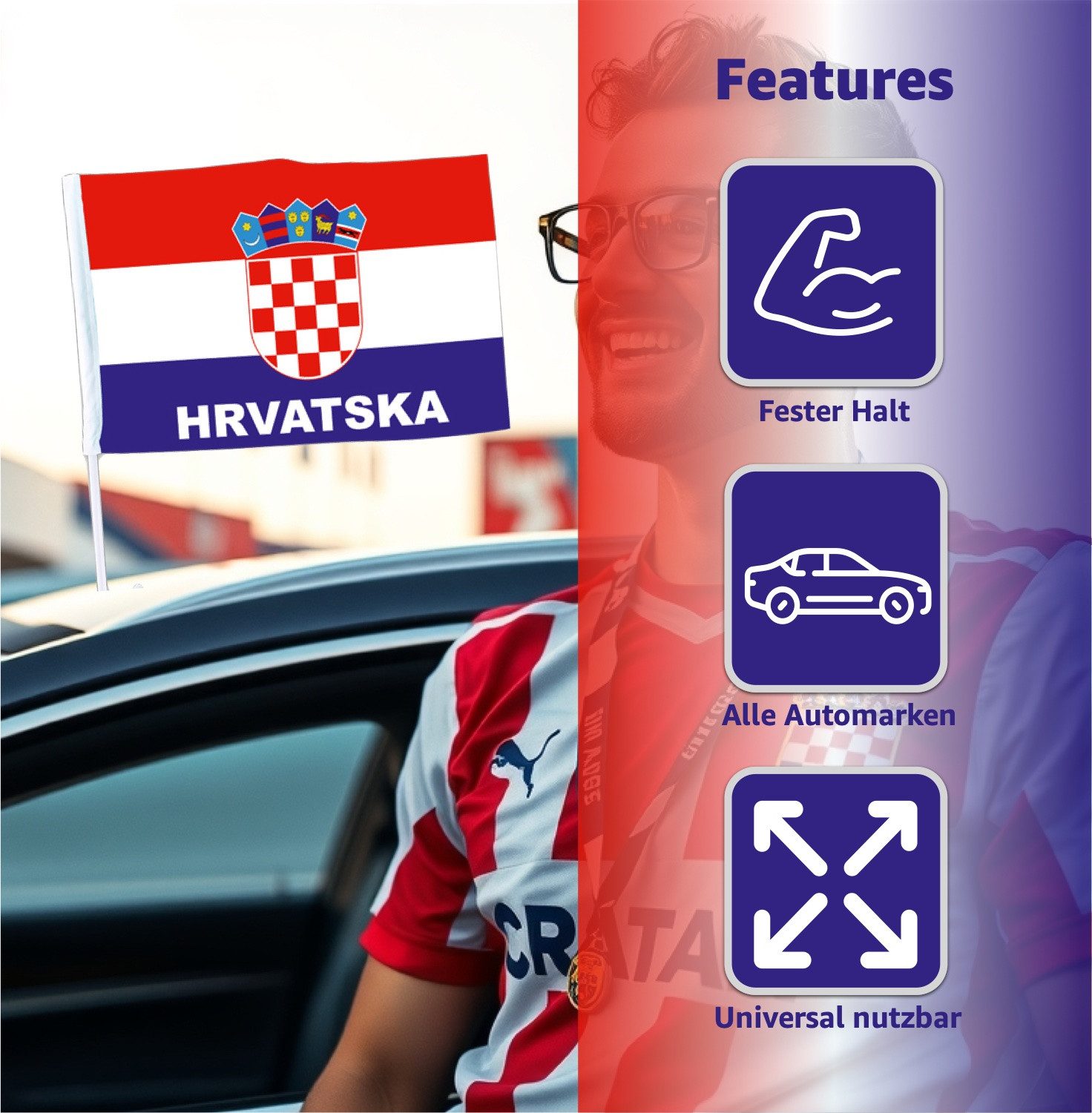 Dekotalent® Flagge 2x Autofahnen Adler Autoflagge Kroatien Auto Autofahne Fahne Flagge (2-St)